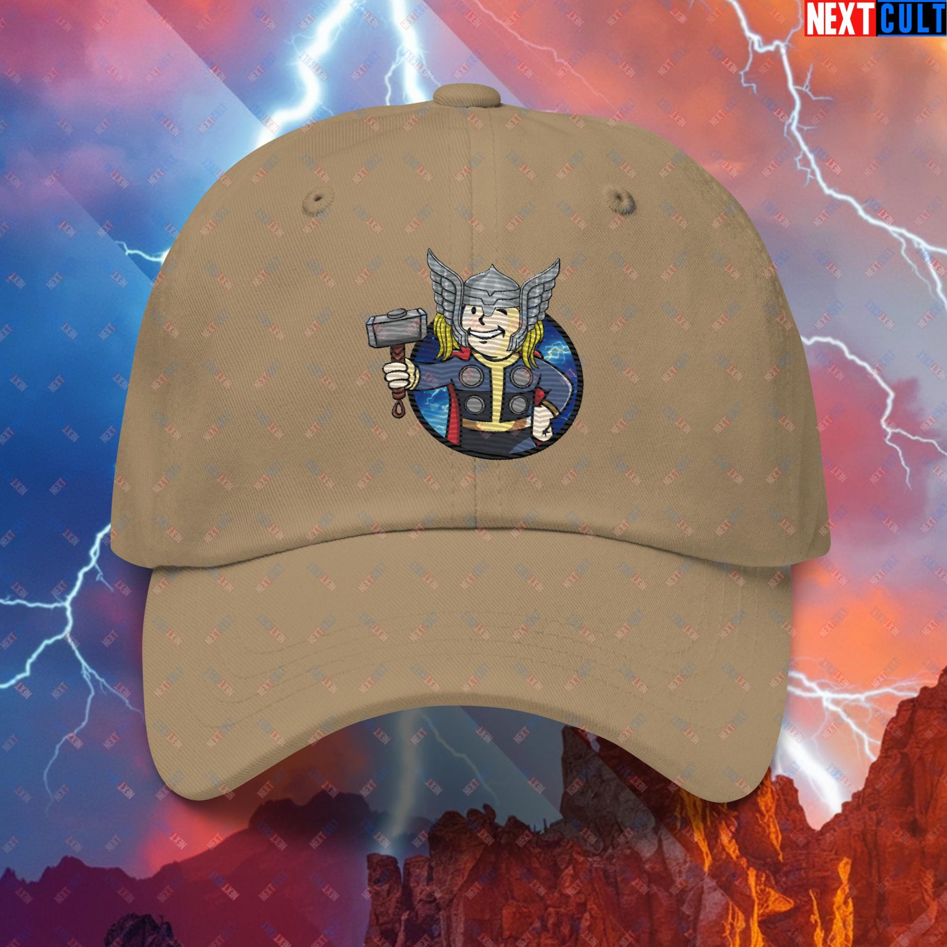 Norse Boy Thor Vault Boy Fallout Funny Meme Cartoon Mashup Dad hat Next Cult Brand