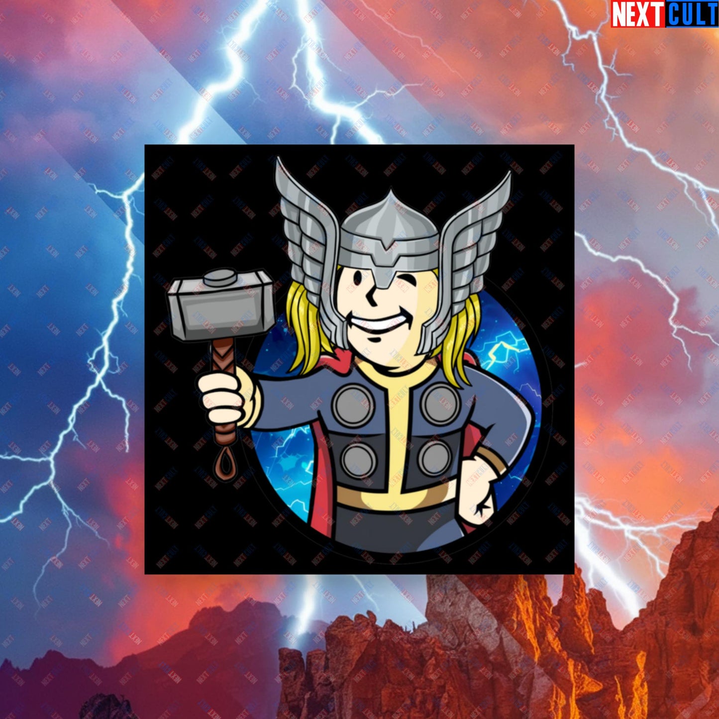 Norse Boy Thor Vault Boy Fallout Funny Meme Cartoon Mashup Poster Next Cult Brand