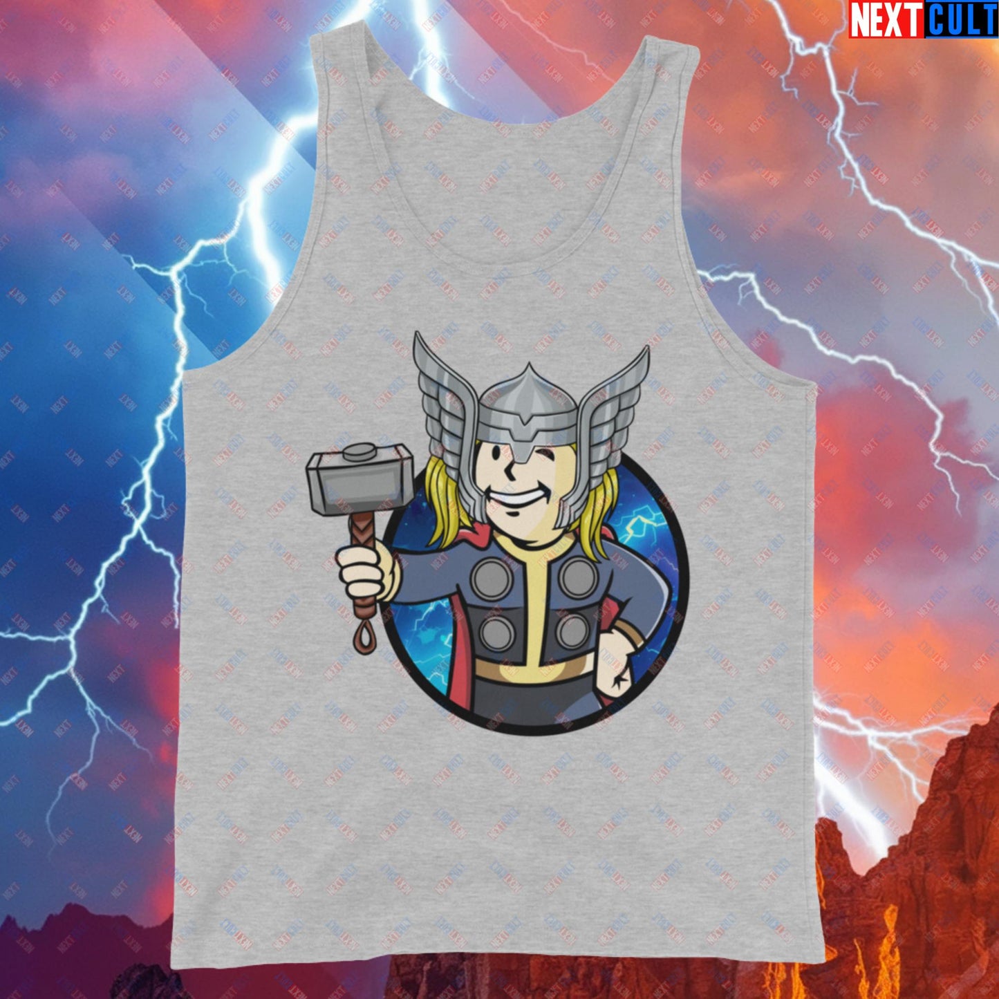 Norse Boy Thor Vault Boy Fallout Funny Meme Cartoon Mashup Tank Top Next Cult Brand