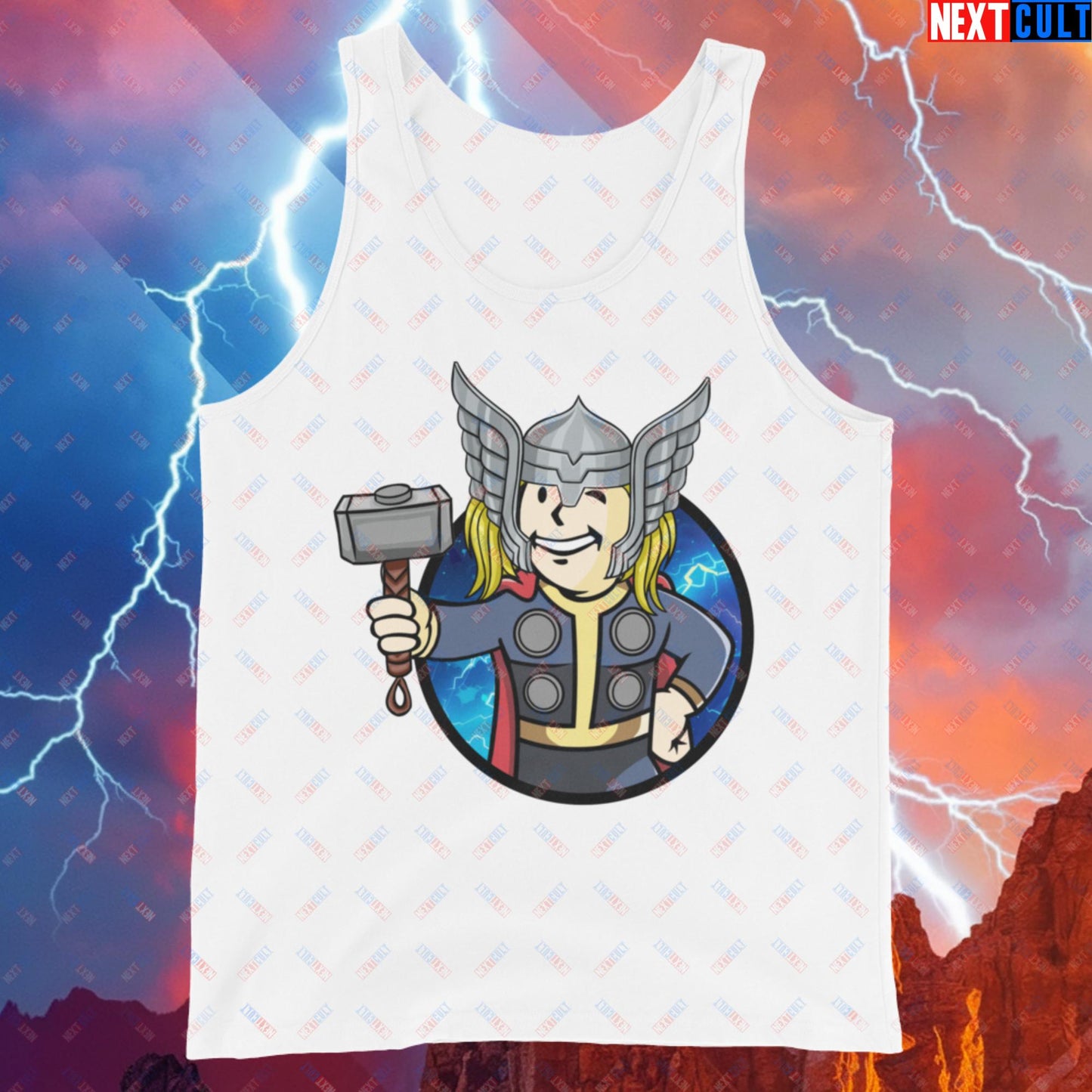 Norse Boy Thor Vault Boy Fallout Funny Meme Cartoon Mashup Tank Top Next Cult Brand