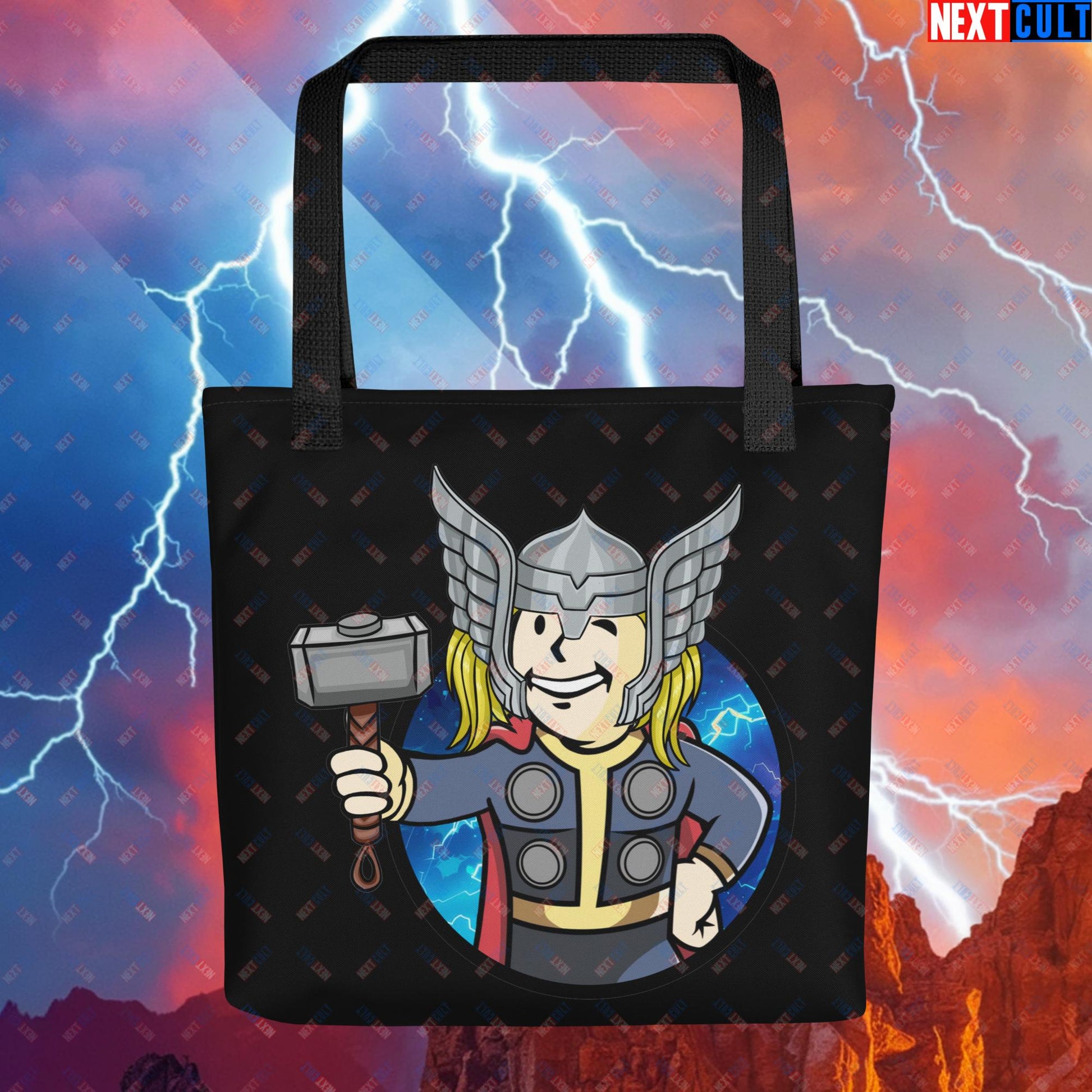 Norse Boy Thor Vault Boy Fallout Funny Meme Cartoon Mashup Tote bag Default Title Bags Chris Hemsworth Fallout Movies Superheroes Thor Vault Boy Next Cult Brand