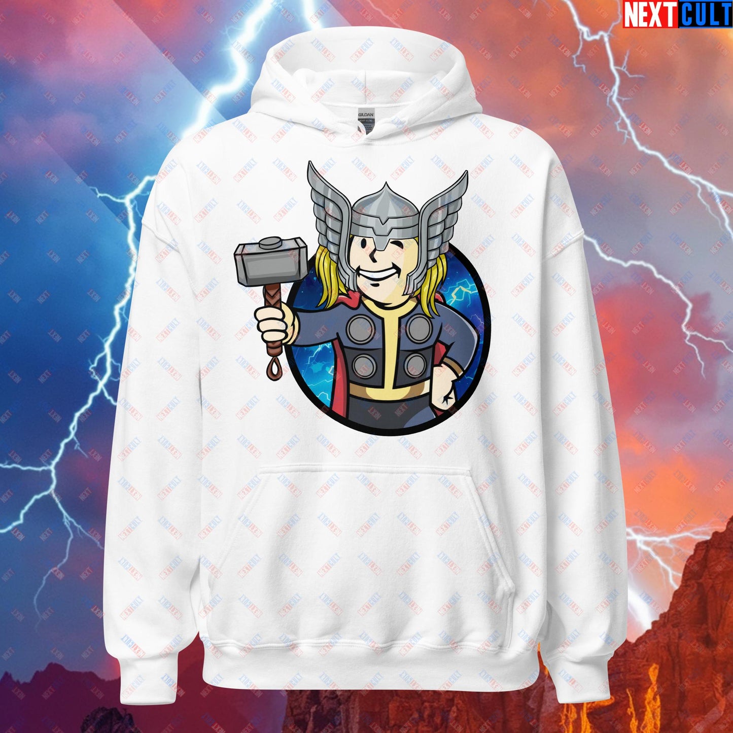 Norse Boy Thor Vault Boy Fallout Funny Meme Cartoon Mashup Unisex Hoodie Next Cult Brand