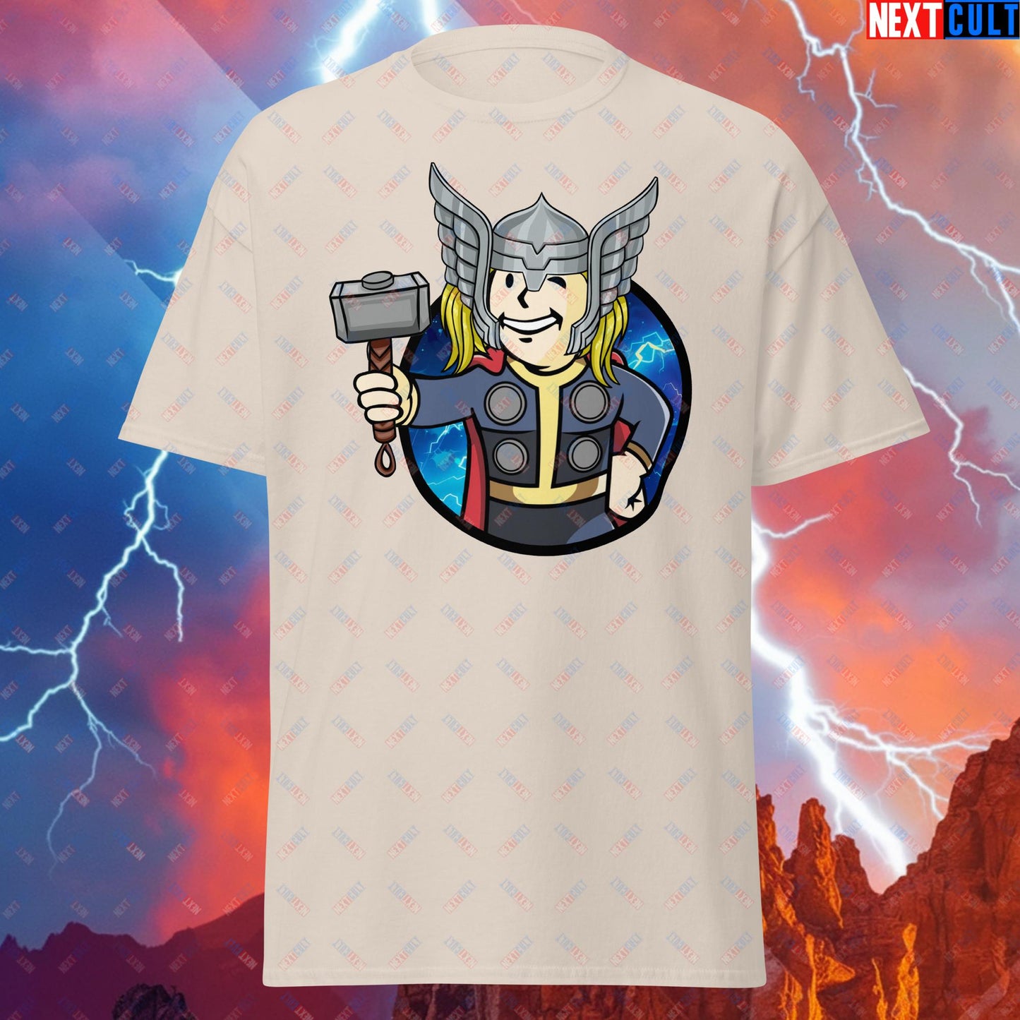 Norse Boy Thor Vault Boy Fallout Funny Meme Cartoon Mashup Unisex tee Next Cult Brand