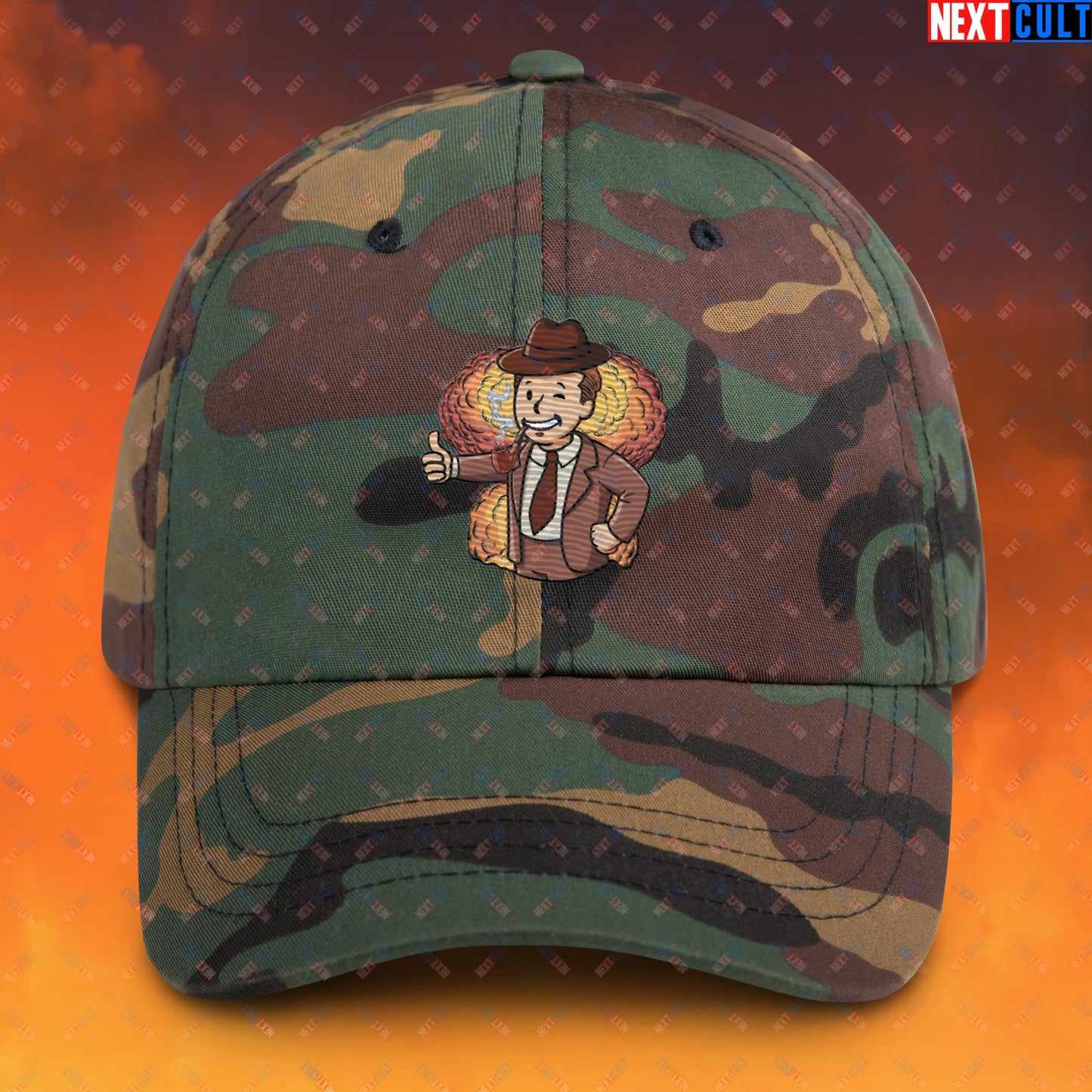 Nuclear Boy Oppenheimer Vault Boy Fallout Funny Meme Cartoon Mashup Dad hat Next Cult Brand