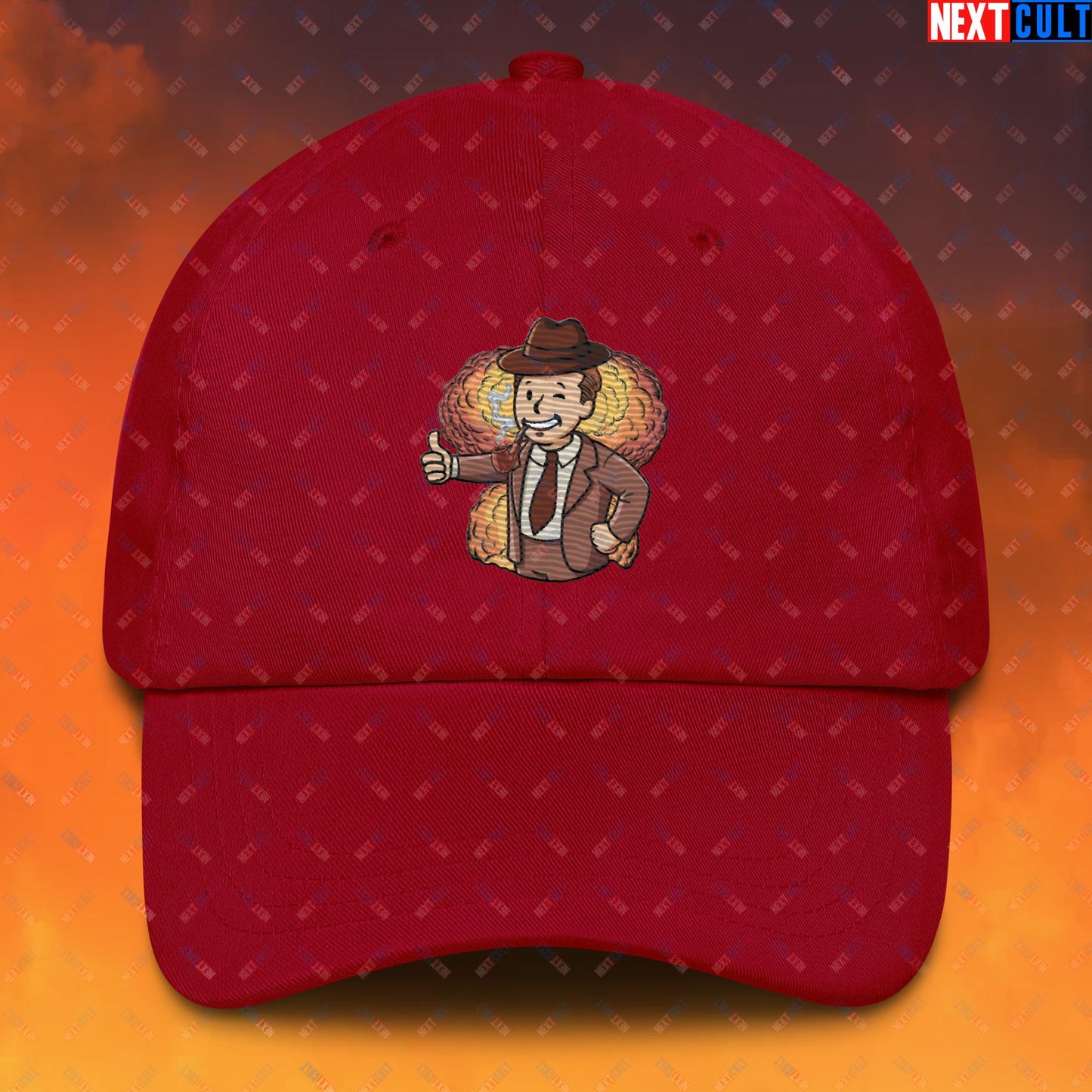 Nuclear Boy Oppenheimer Vault Boy Fallout Funny Meme Cartoon Mashup Dad hat Cranberry Hats Fallout Movies Oppenheimer Vault Boy Next Cult Brand