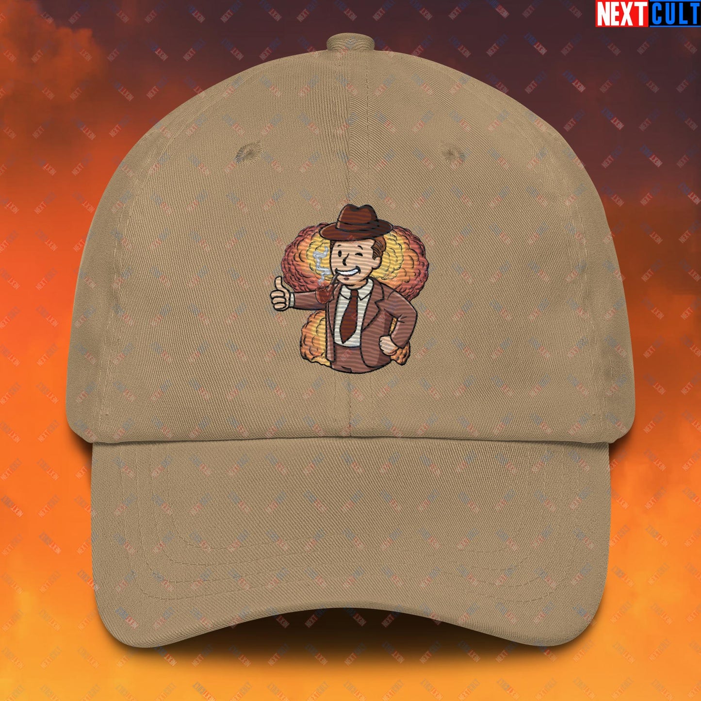 Nuclear Boy Oppenheimer Vault Boy Fallout Funny Meme Cartoon Mashup Dad hat Next Cult Brand