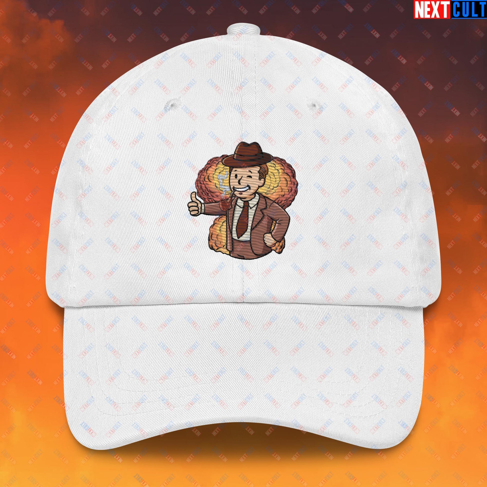 Nuclear Boy Oppenheimer Vault Boy Fallout Funny Meme Cartoon Mashup Dad hat Next Cult Brand