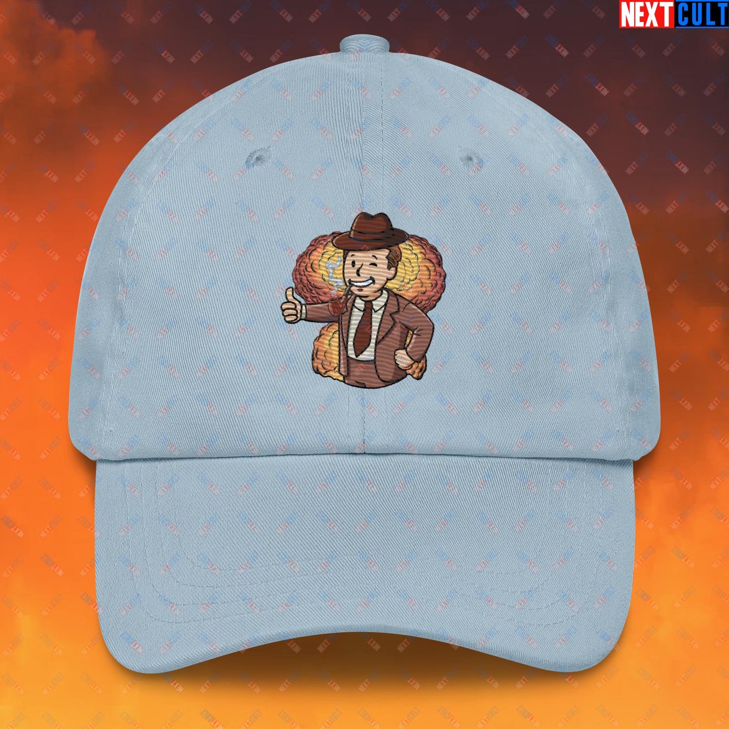 Nuclear Boy Oppenheimer Vault Boy Fallout Funny Meme Cartoon Mashup Dad hat Next Cult Brand