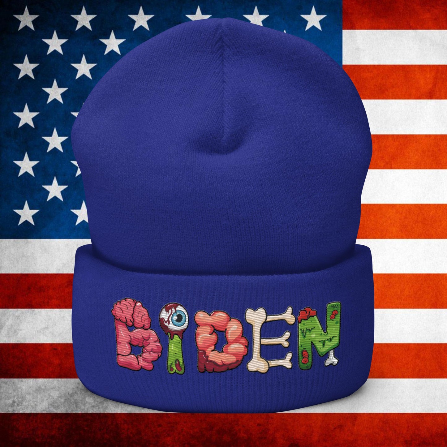 Old Joe Biden Zombie Walking Dead Funny Politics Beanie Royal Hats Joe Biden Politics TV Shows Walking Dead Zombie Next Cult Brand