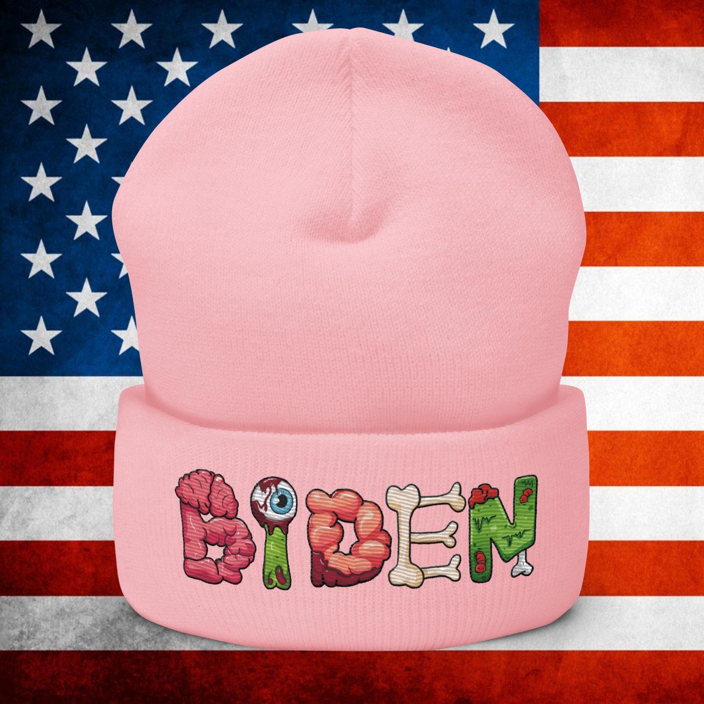 Old Joe Biden Zombie Walking Dead Funny Politics Beanie Baby Pink Hats Joe Biden Politics TV Shows Walking Dead Zombie Next Cult Brand