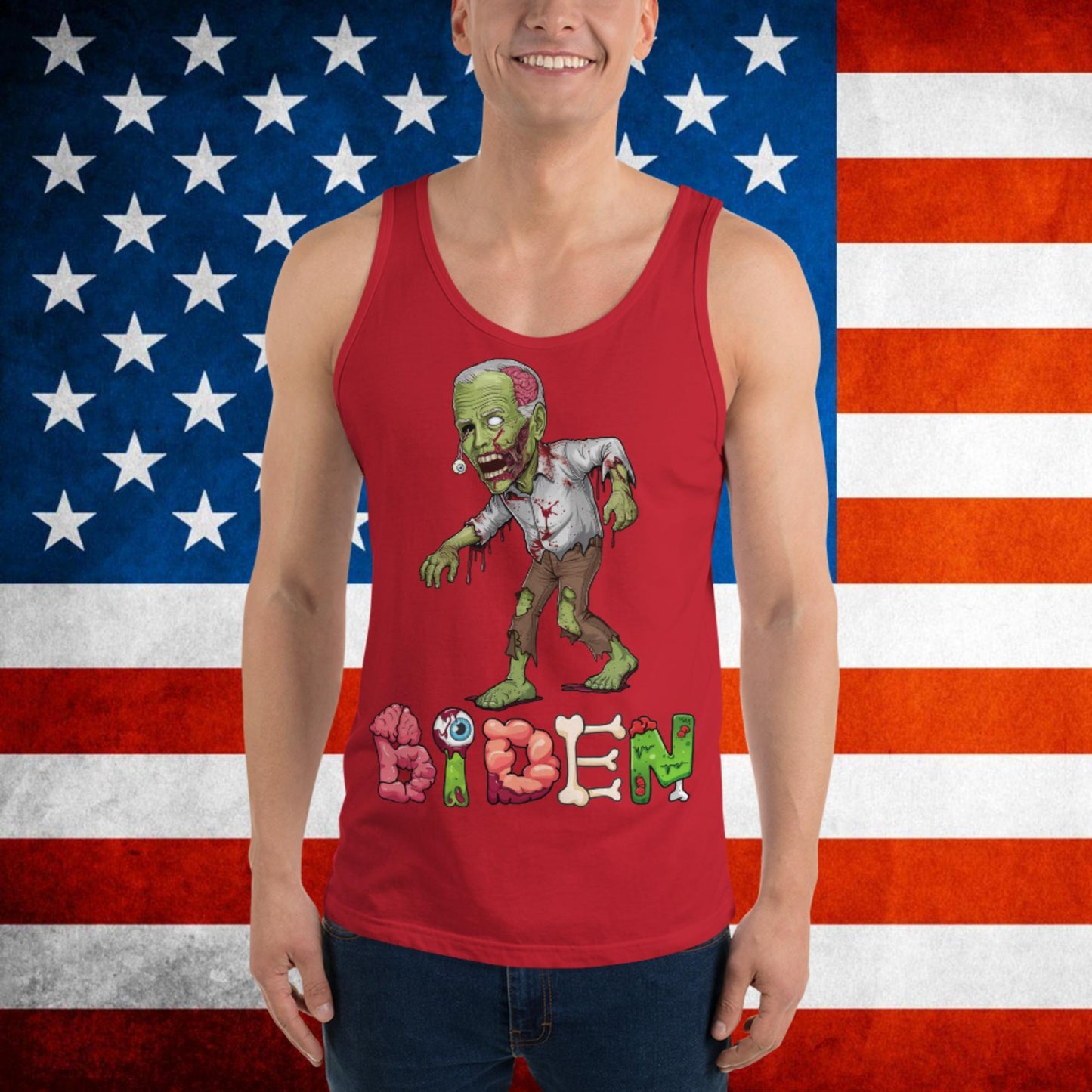 Old Joe Biden Zombie Walking Dead Funny Politics Tank Top Red Tank Tops Joe Biden Politics TV Shows Walking Dead Zombie Next Cult Brand