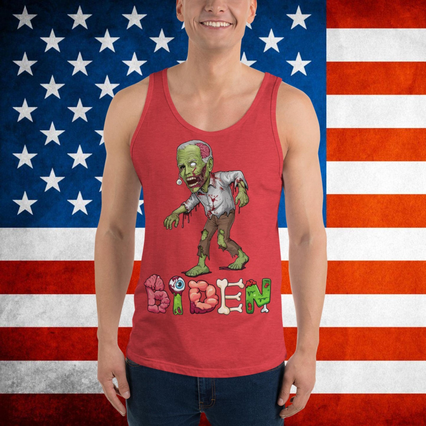 Old Joe Biden Zombie Walking Dead Funny Politics Tank Top Red Triblend Tank Tops Joe Biden Politics TV Shows Walking Dead Zombie Next Cult Brand