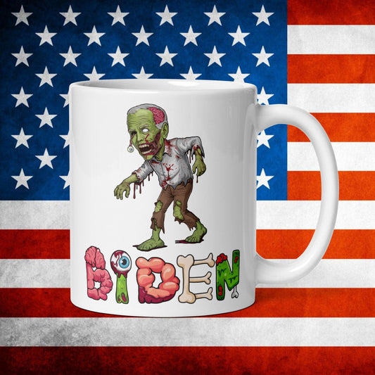 Old Joe Biden Zombie Walking Dead Funny Politics White glossy mug Next Cult Brand