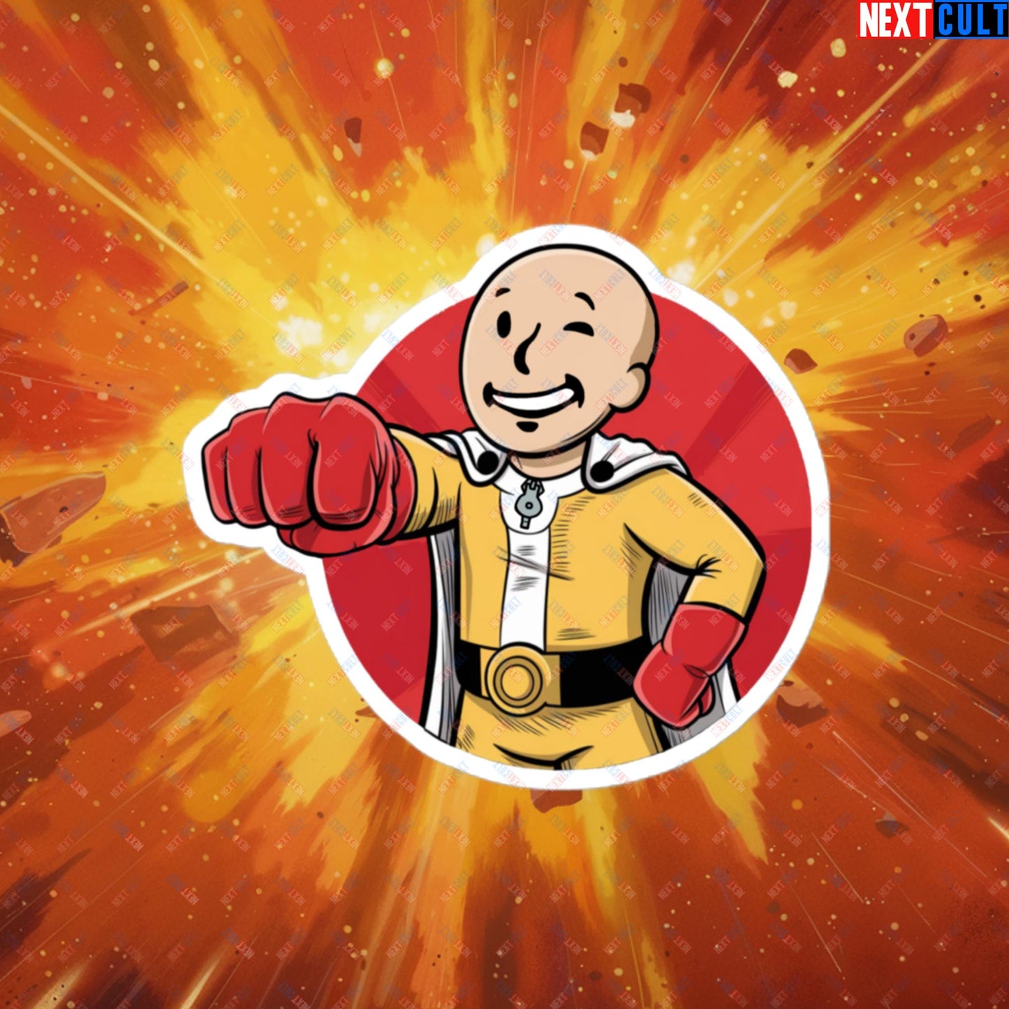 One Punch Boy One Punch Man Anime Vault Boy Fallout Funny Meme Cartoon Mashup Bubble-free stickers Next Cult Brand