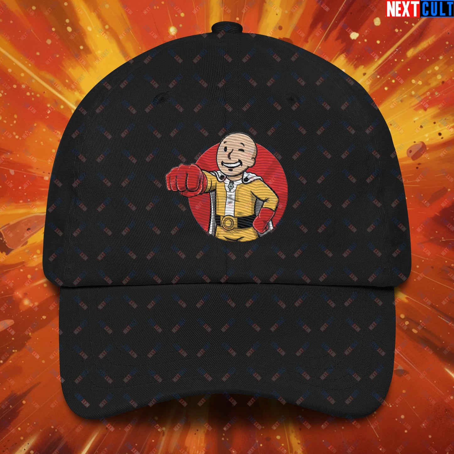 One Punch Boy One Punch Man Anime Vault Boy Fallout Funny Meme Cartoon Mashup Dad hat Black Hats Fallout One Punch Man TV Shows Vault Boy Next Cult Brand