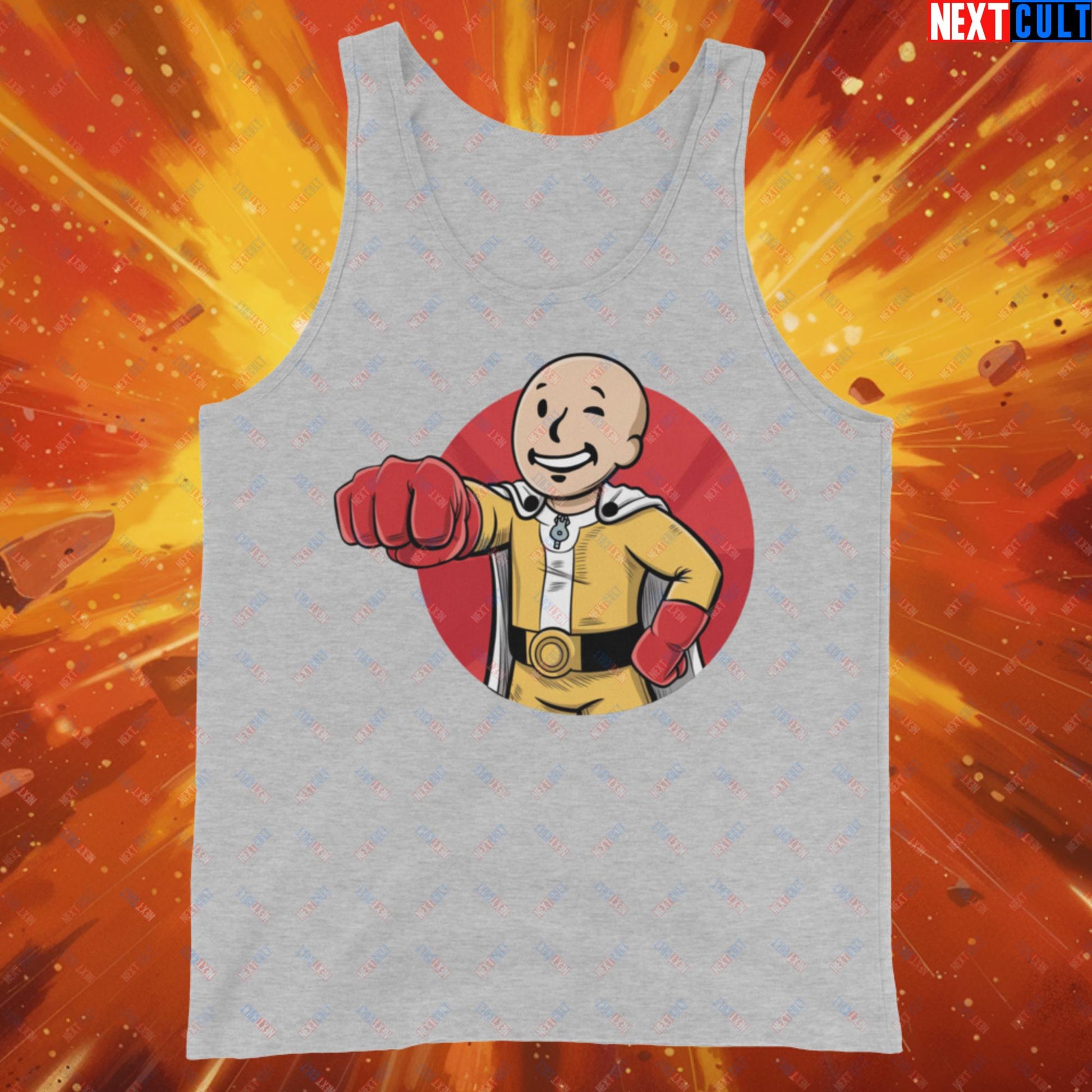 One Punch Boy One Punch Man Anime Vault Boy Fallout Funny Meme Cartoon Mashup Tank Top Athletic Heather Tank Tops Fallout One Punch Man TV Shows Vault Boy Next Cult Brand