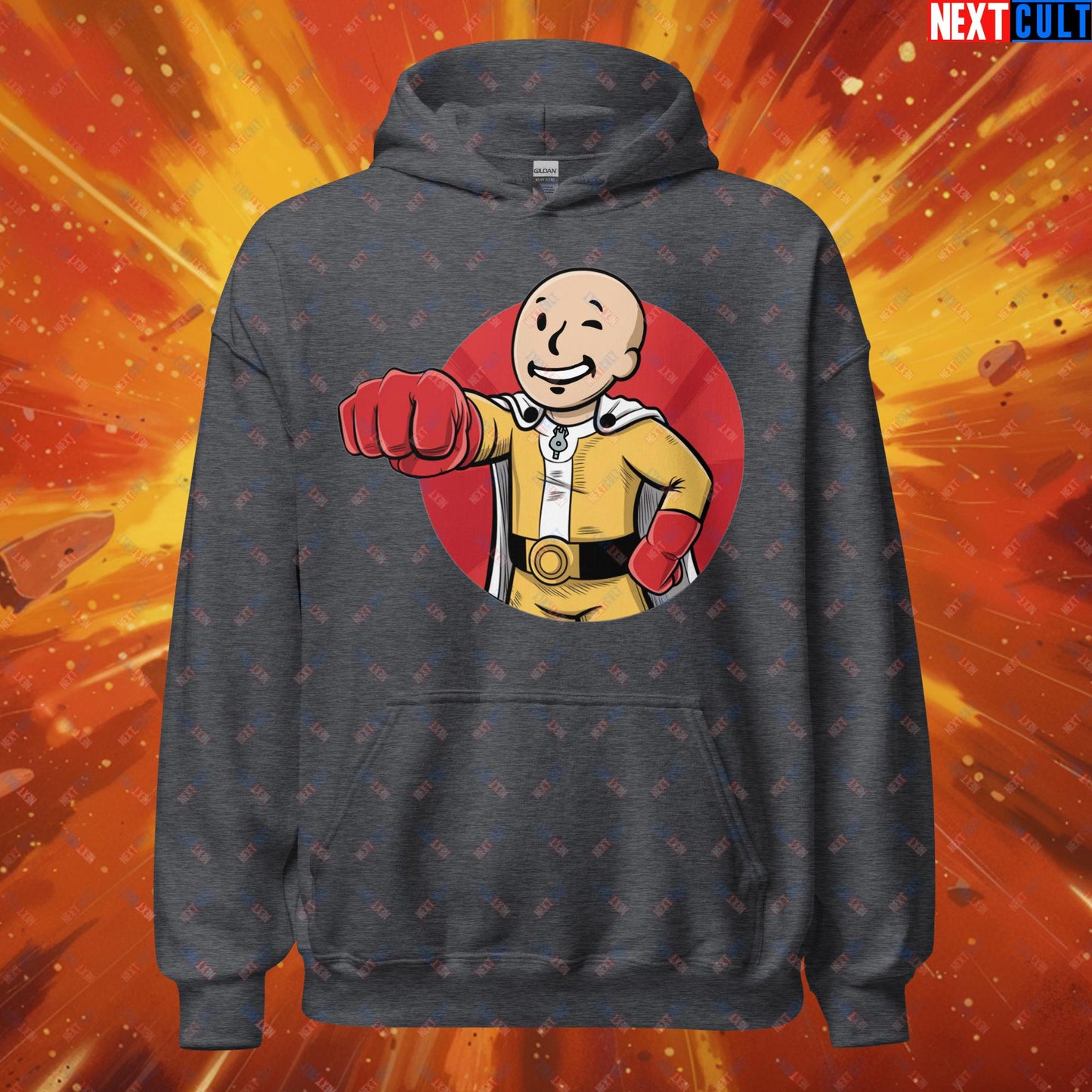 One Punch Boy One Punch Man Anime Vault Boy Fallout Funny Meme Cartoon Mashup Unisex Hoodie Next Cult Brand