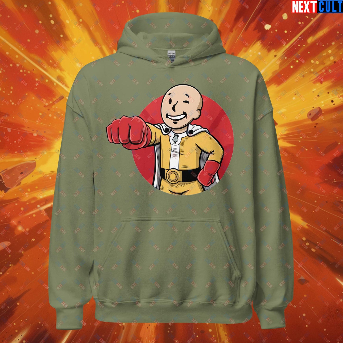 One Punch Boy One Punch Man Anime Vault Boy Fallout Funny Meme Cartoon Mashup Unisex Hoodie Next Cult Brand