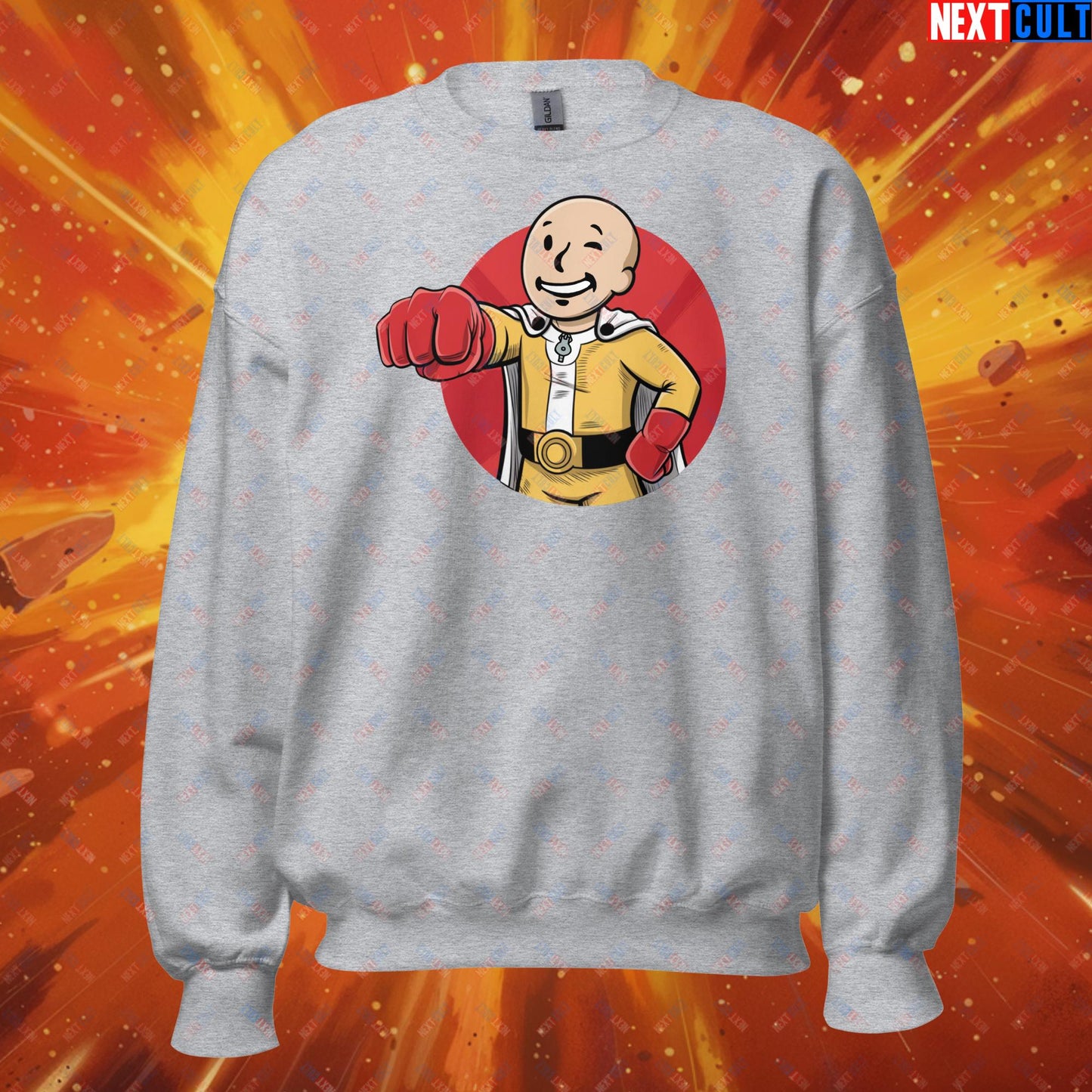 One Punch Boy One Punch Man Anime Vault Boy Fallout Funny Meme Cartoon Mashup Unisex Sweatshirt Next Cult Brand