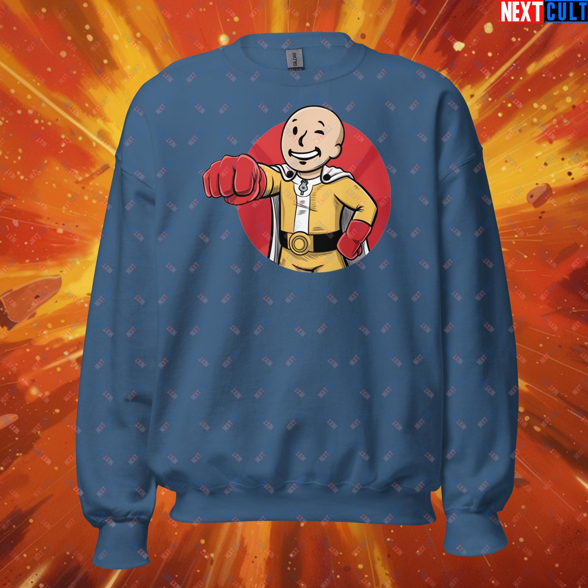 One Punch Boy One Punch Man Anime Vault Boy Fallout Funny Meme Cartoon Mashup Unisex Sweatshirt Next Cult Brand