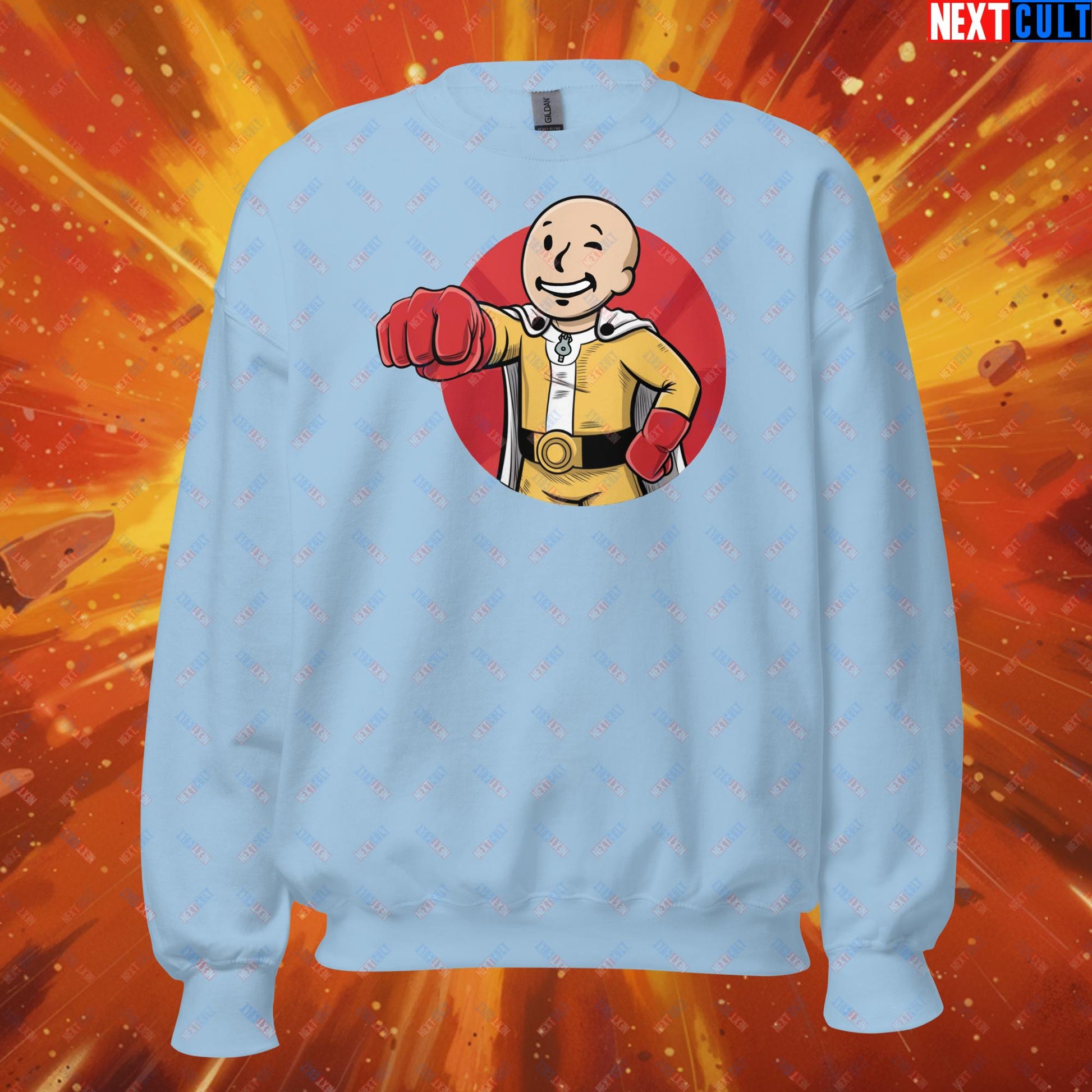 One Punch Boy One Punch Man Anime Vault Boy Fallout Funny Meme Cartoon Mashup Unisex Sweatshirt Next Cult Brand