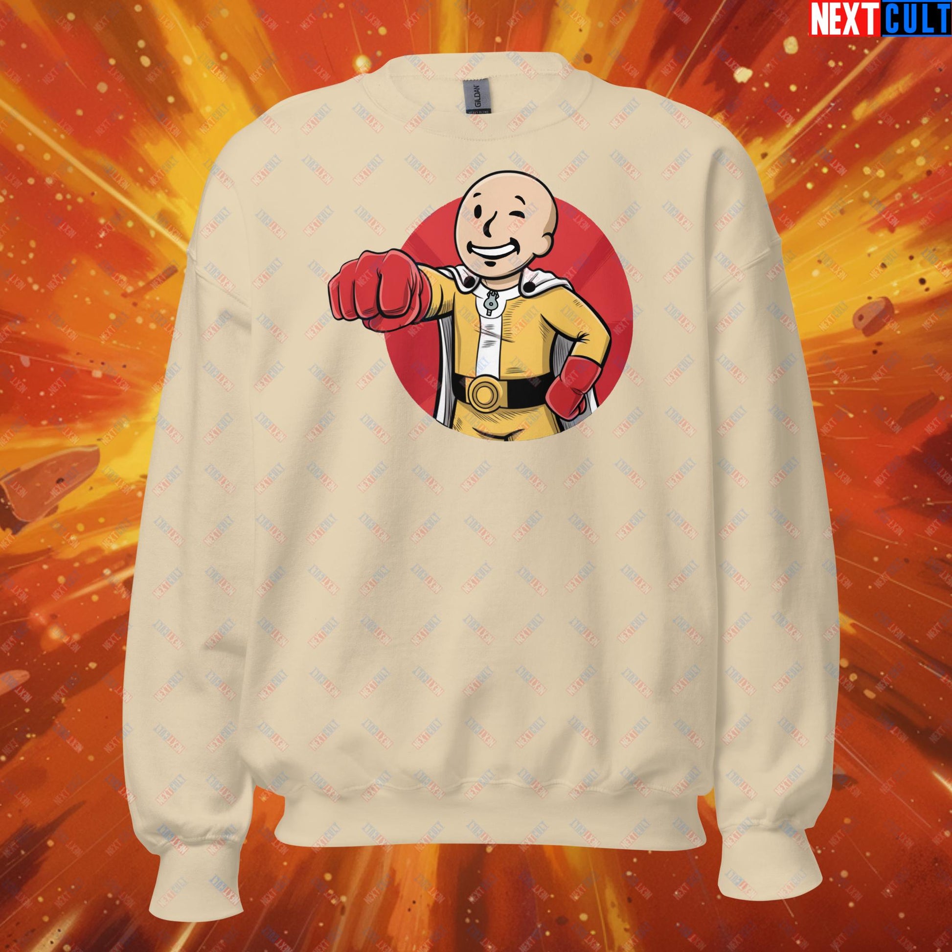 One Punch Boy One Punch Man Anime Vault Boy Fallout Funny Meme Cartoon Mashup Unisex Sweatshirt Next Cult Brand