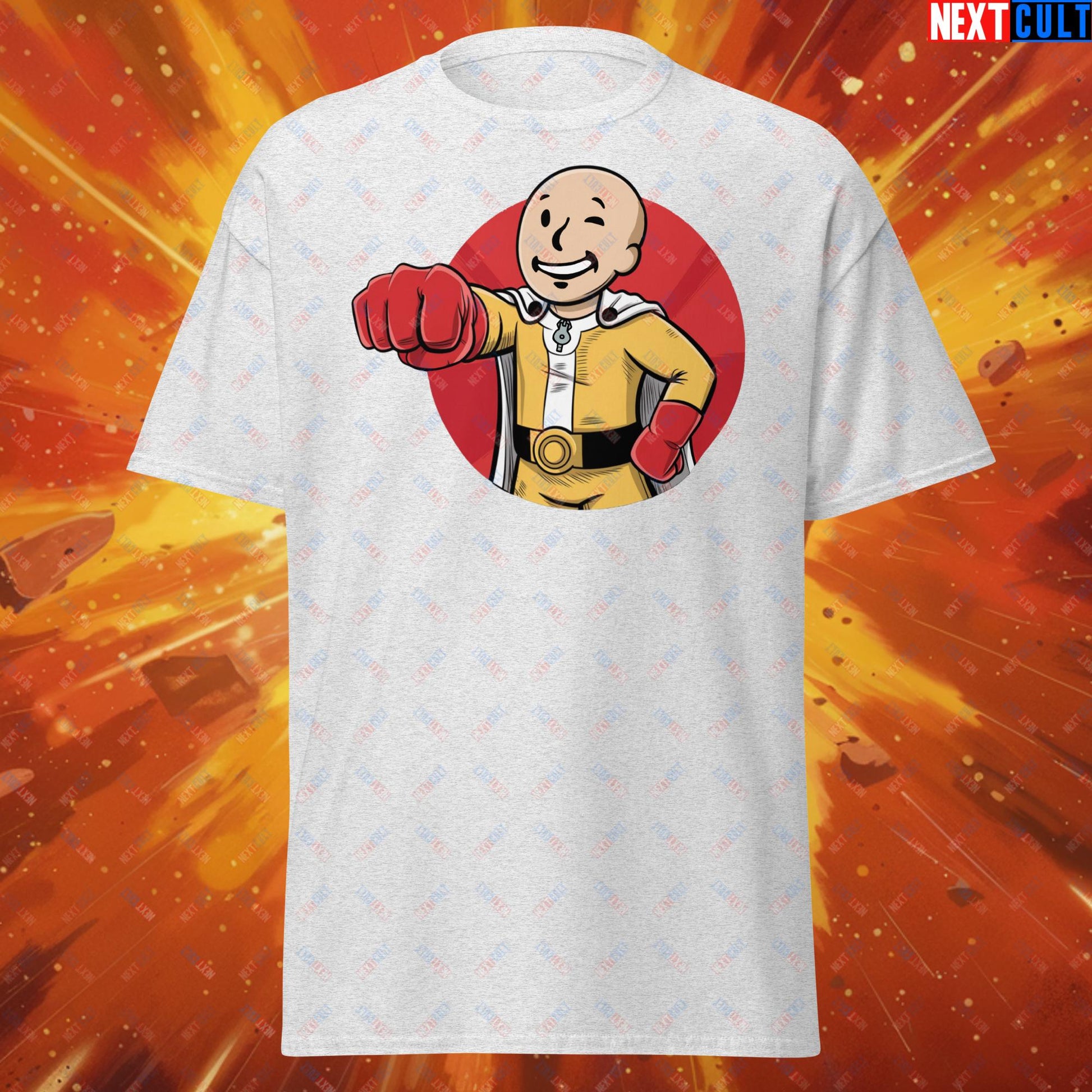 One Punch Boy One Punch Man Anime Vault Boy Fallout Funny Meme Cartoon Mashup Unisex tee Ash T-shirts Fallout One Punch Man TV Shows Vault Boy Next Cult Brand