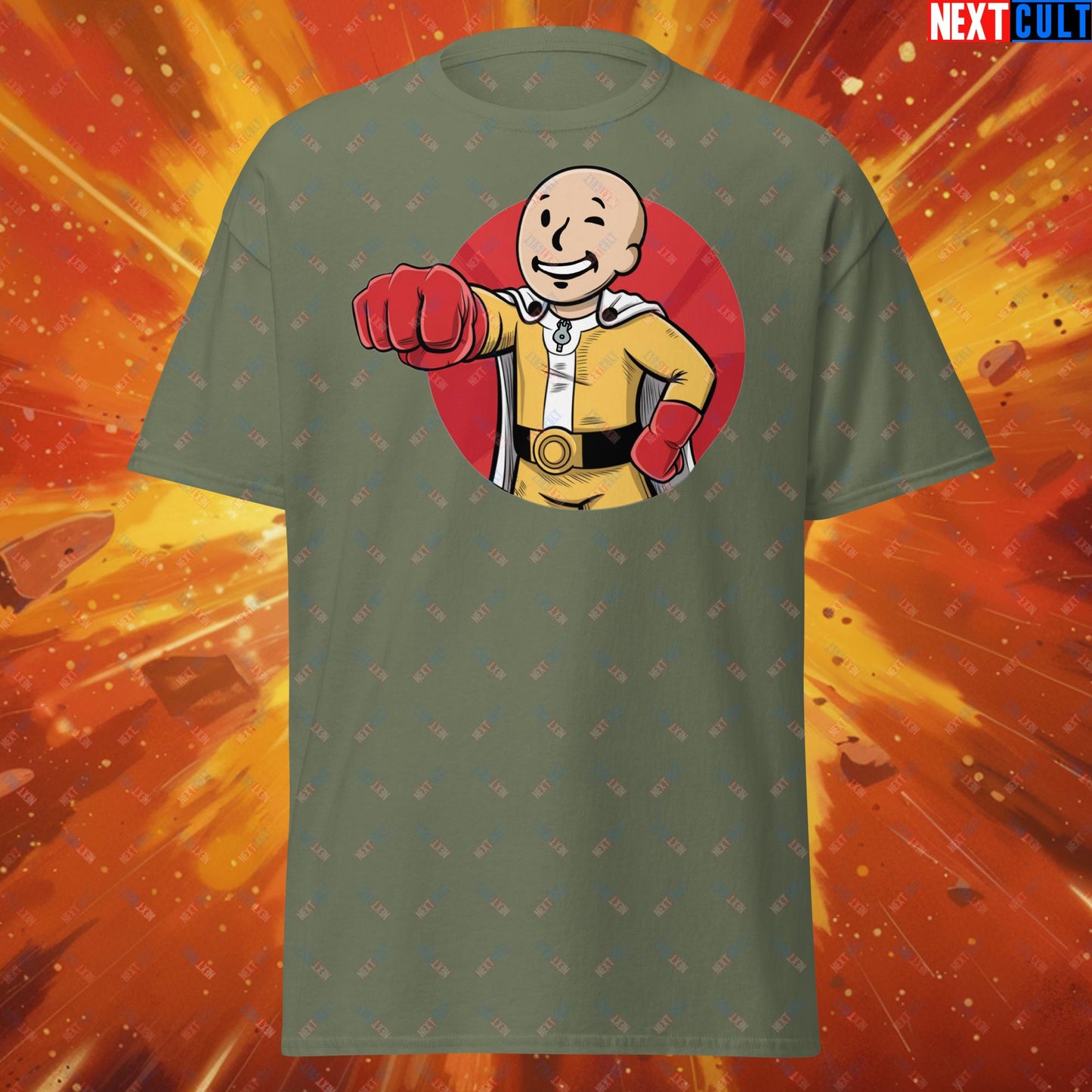 One Punch Boy One Punch Man Anime Vault Boy Fallout Funny Meme Cartoon Mashup Unisex tee Next Cult Brand