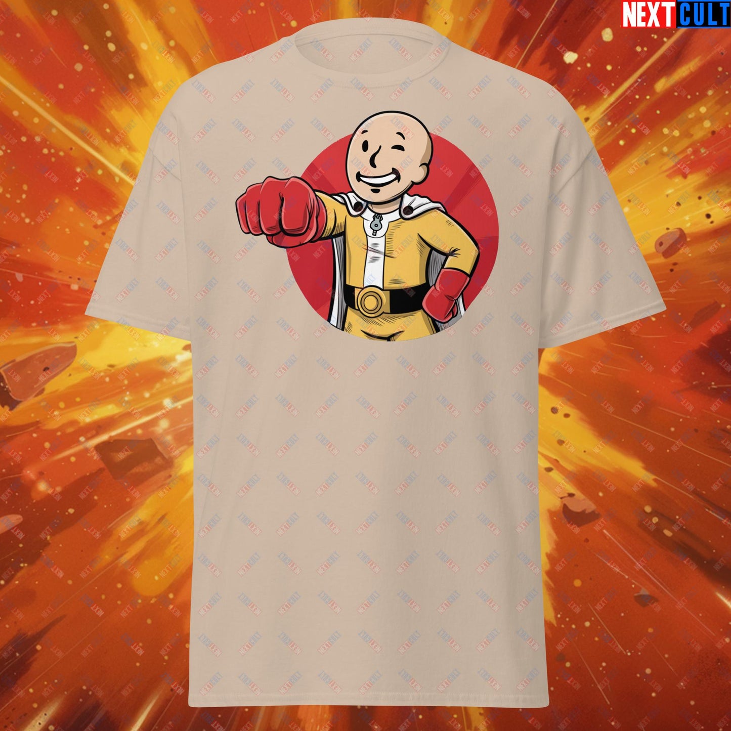 One Punch Boy One Punch Man Anime Vault Boy Fallout Funny Meme Cartoon Mashup Unisex tee Next Cult Brand