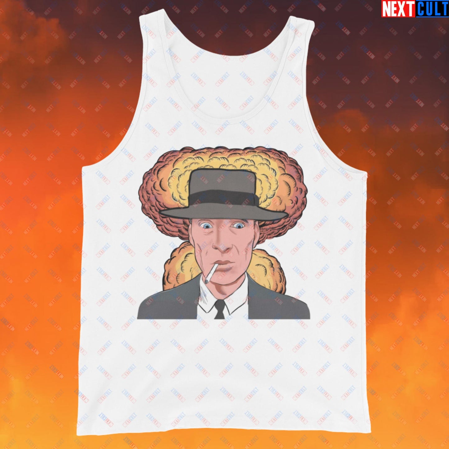 Oppenheimer Cartoon Funny Movie Cillian Murphy Tank Top White Tank Tops Cillian Murphy Movies Oppenheimer Next Cult Brand