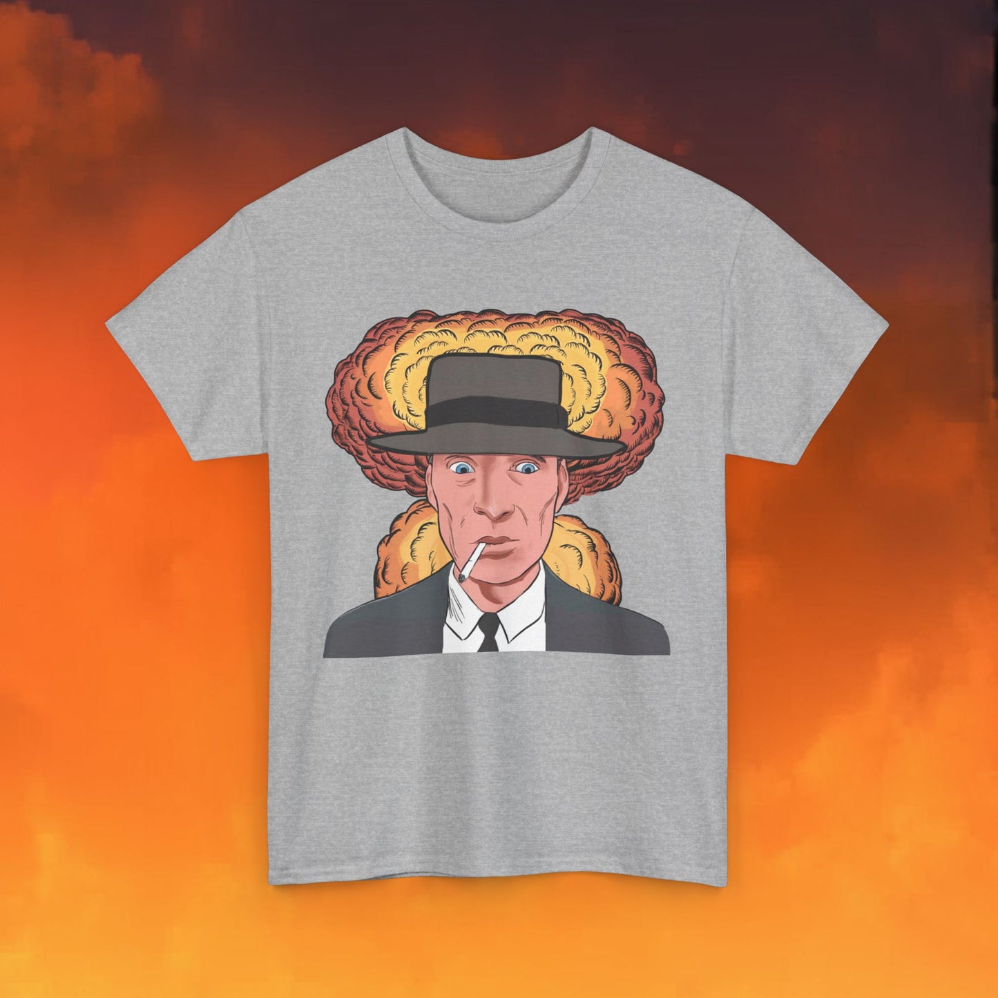 Oppenheimer Cartoon Funny Movie Cillian Murphy Unisex Heavy Cotton Tee Sport Grey T-shirts Cillian Murphy Movies Oppenheimer Printify