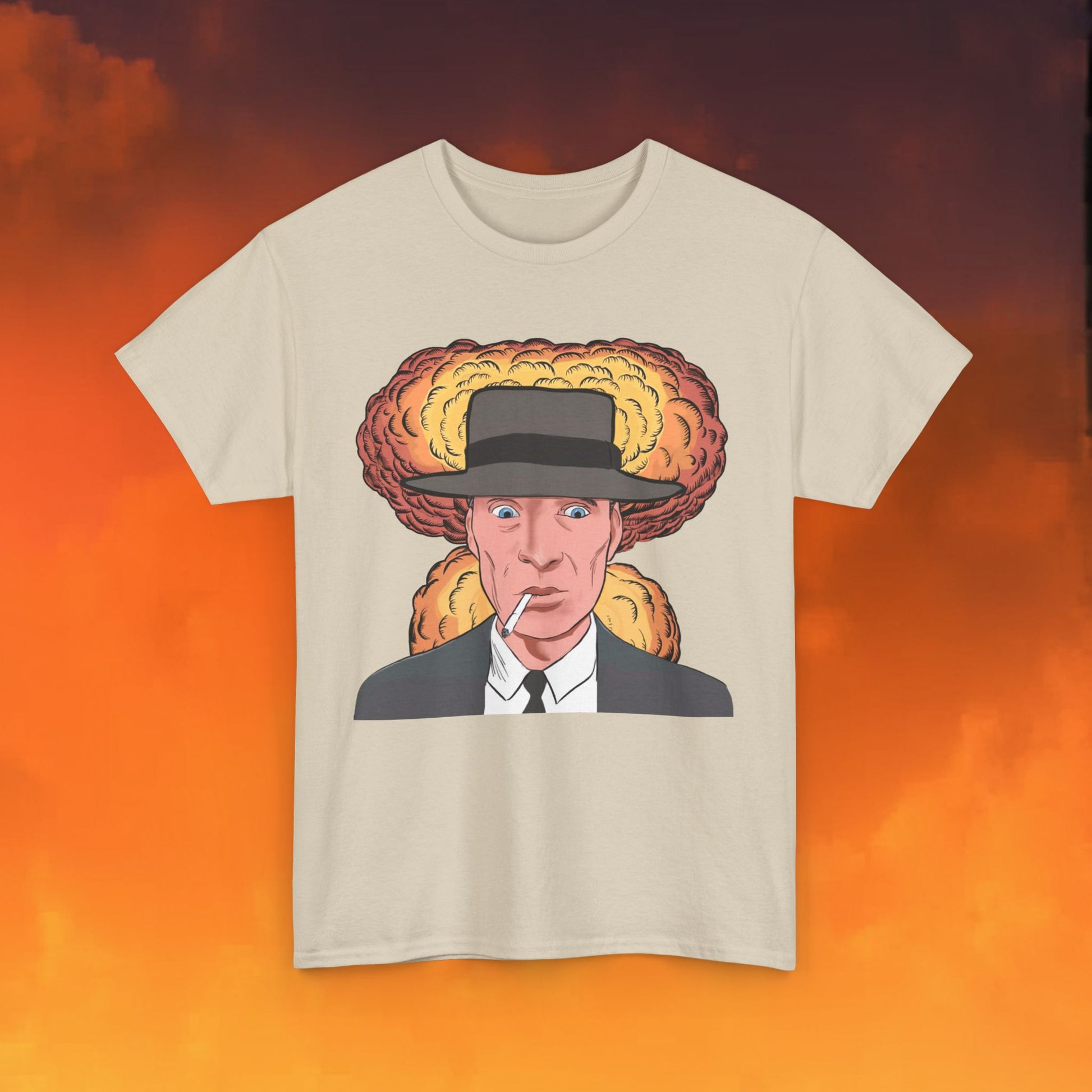 Oppenheimer Cartoon Funny Movie Cillian Murphy Unisex Heavy Cotton Tee Sand T-shirts Cillian Murphy Movies Oppenheimer Printify