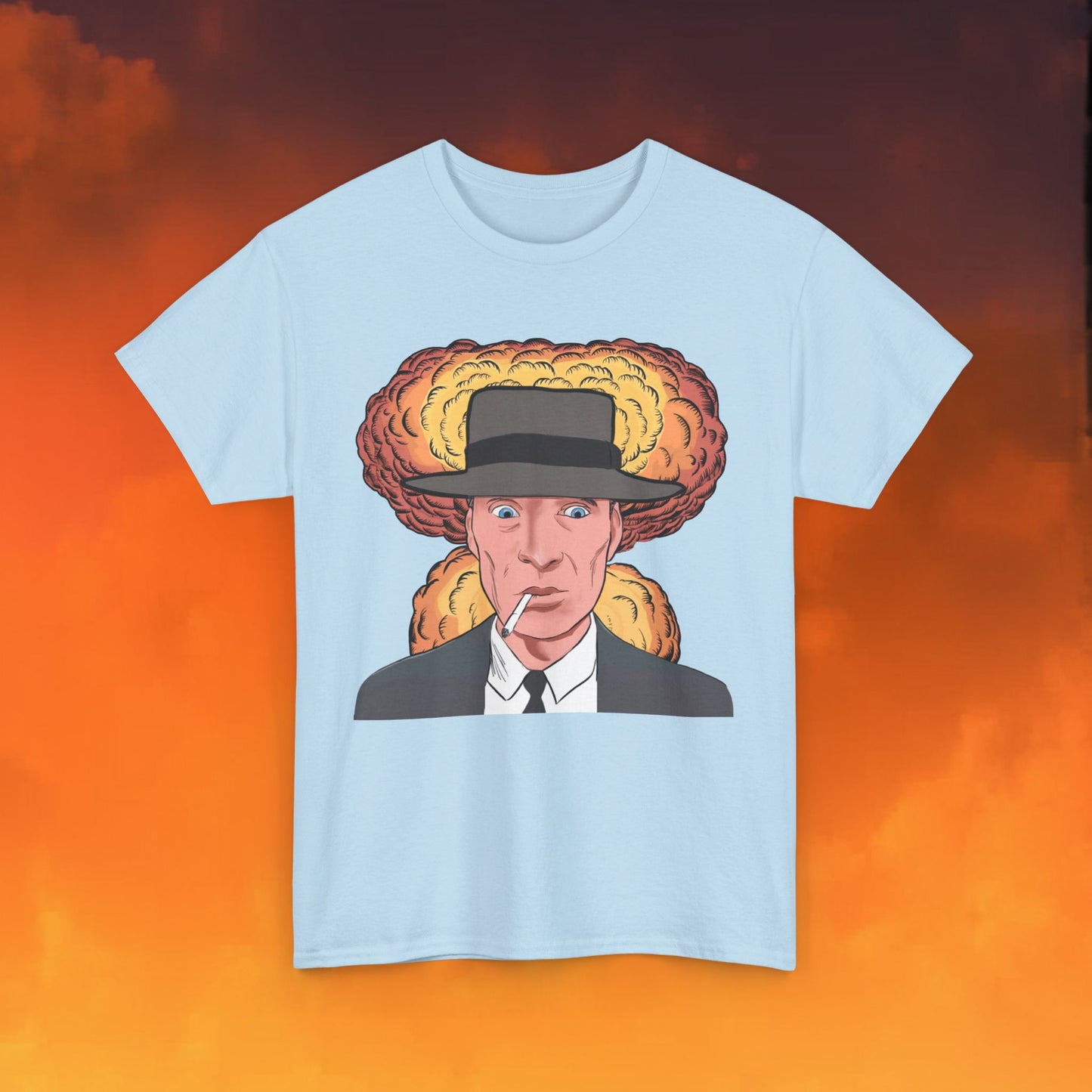 Oppenheimer Cartoon Funny Movie Cillian Murphy Unisex Heavy Cotton Tee Light Blue T-shirts Cillian Murphy Movies Oppenheimer Printify