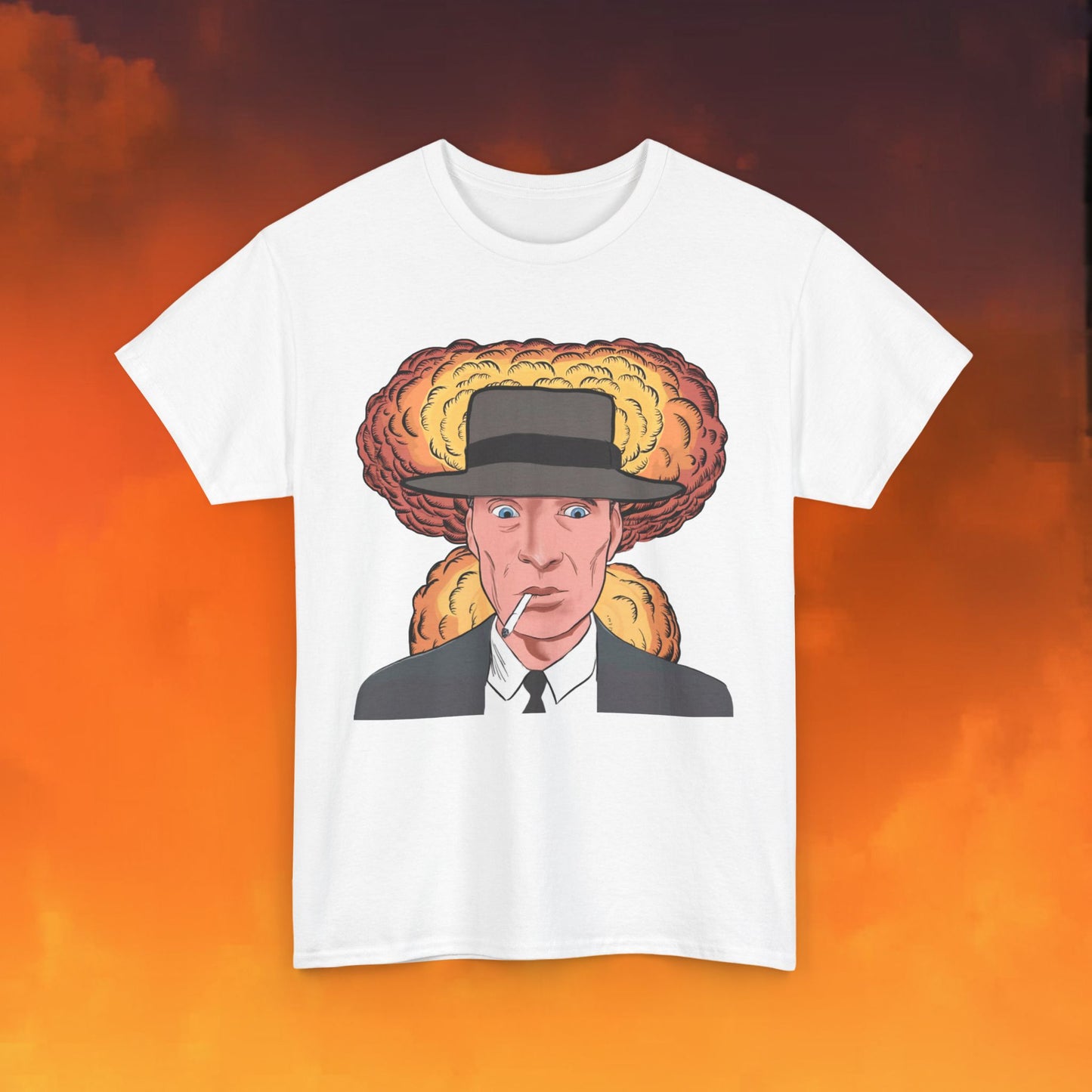 Oppenheimer Cartoon Funny Movie Cillian Murphy Unisex Heavy Cotton Tee White T-shirts Cillian Murphy Movies Oppenheimer Printify