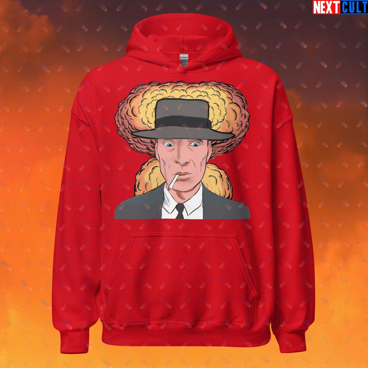 Oppenheimer Cartoon Funny Movie Cillian Murphy Unisex Hoodie Red Hoodies Cillian Murphy Movies Oppenheimer Next Cult Brand