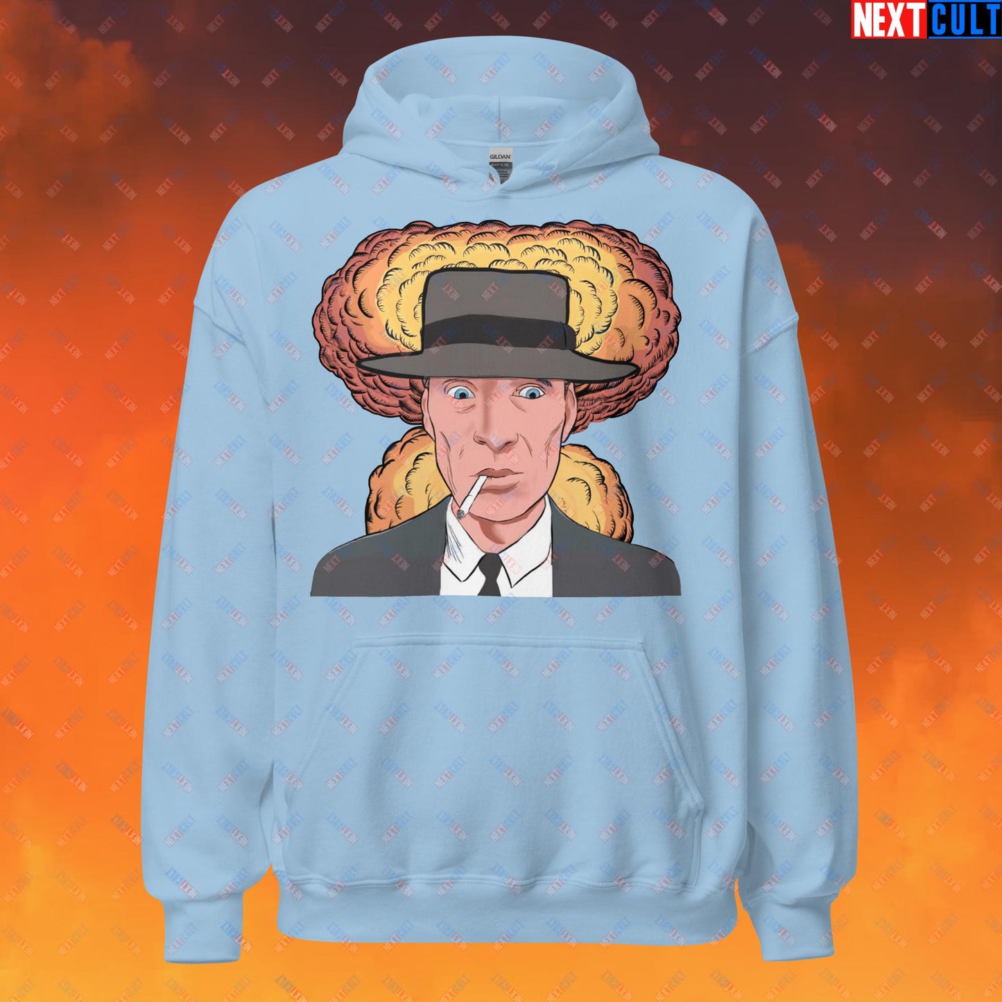 Oppenheimer Cartoon Funny Movie Cillian Murphy Unisex Hoodie Light Blue Hoodies Cillian Murphy Movies Oppenheimer Next Cult Brand