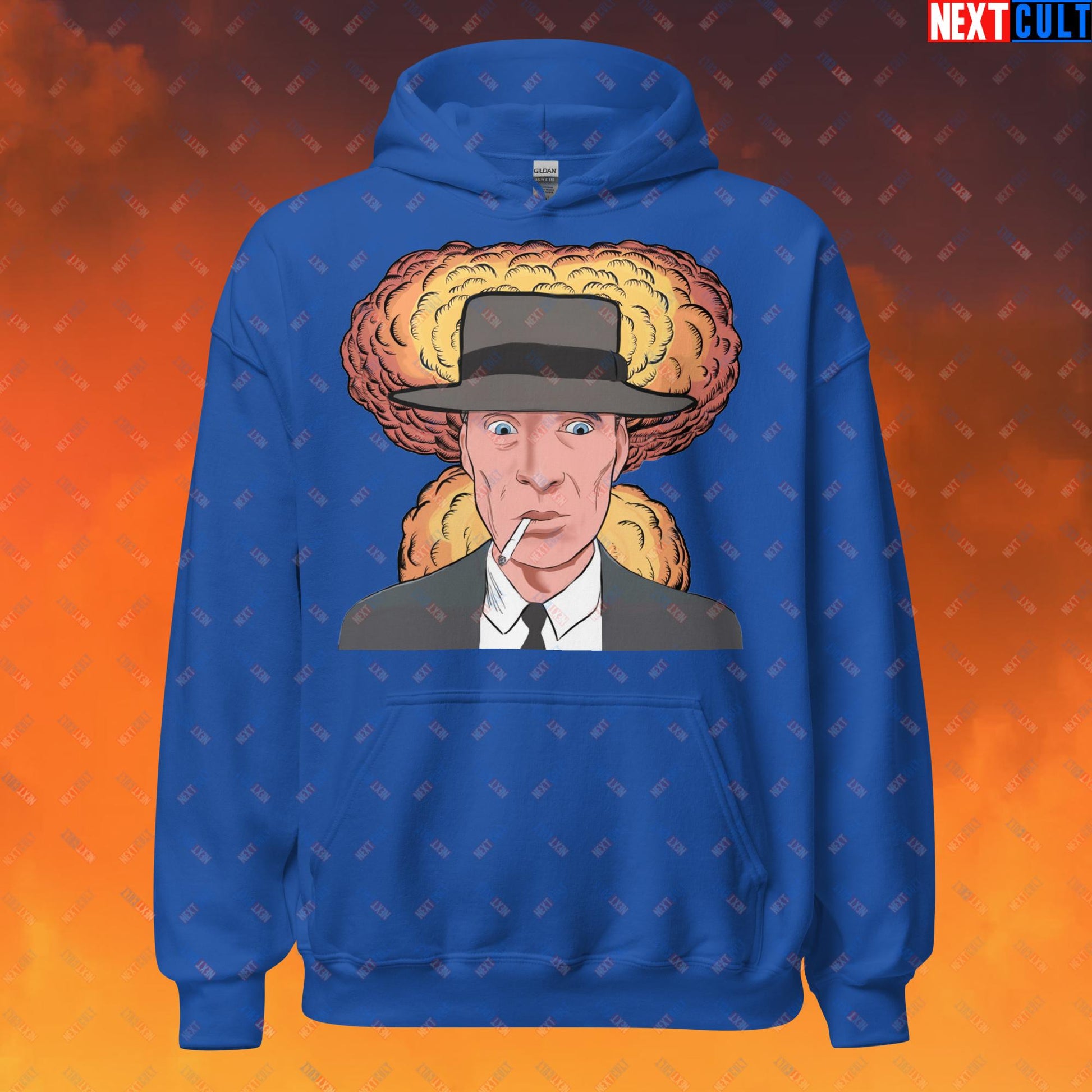 Oppenheimer Cartoon Funny Movie Cillian Murphy Unisex Hoodie Royal Hoodies Cillian Murphy Movies Oppenheimer Next Cult Brand