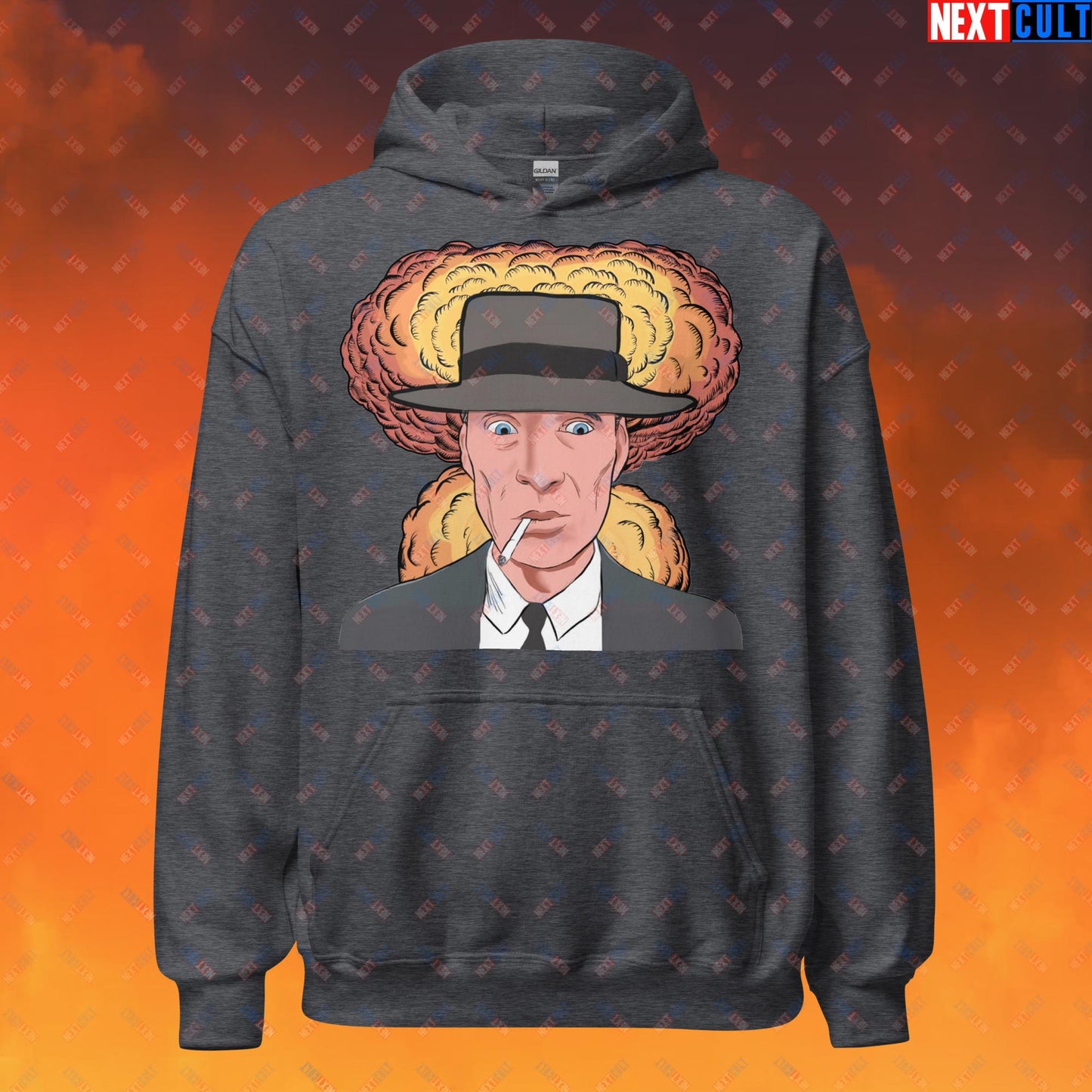 Oppenheimer Cartoon Funny Movie Cillian Murphy Unisex Hoodie Dark Heather Hoodies Cillian Murphy Movies Oppenheimer Next Cult Brand