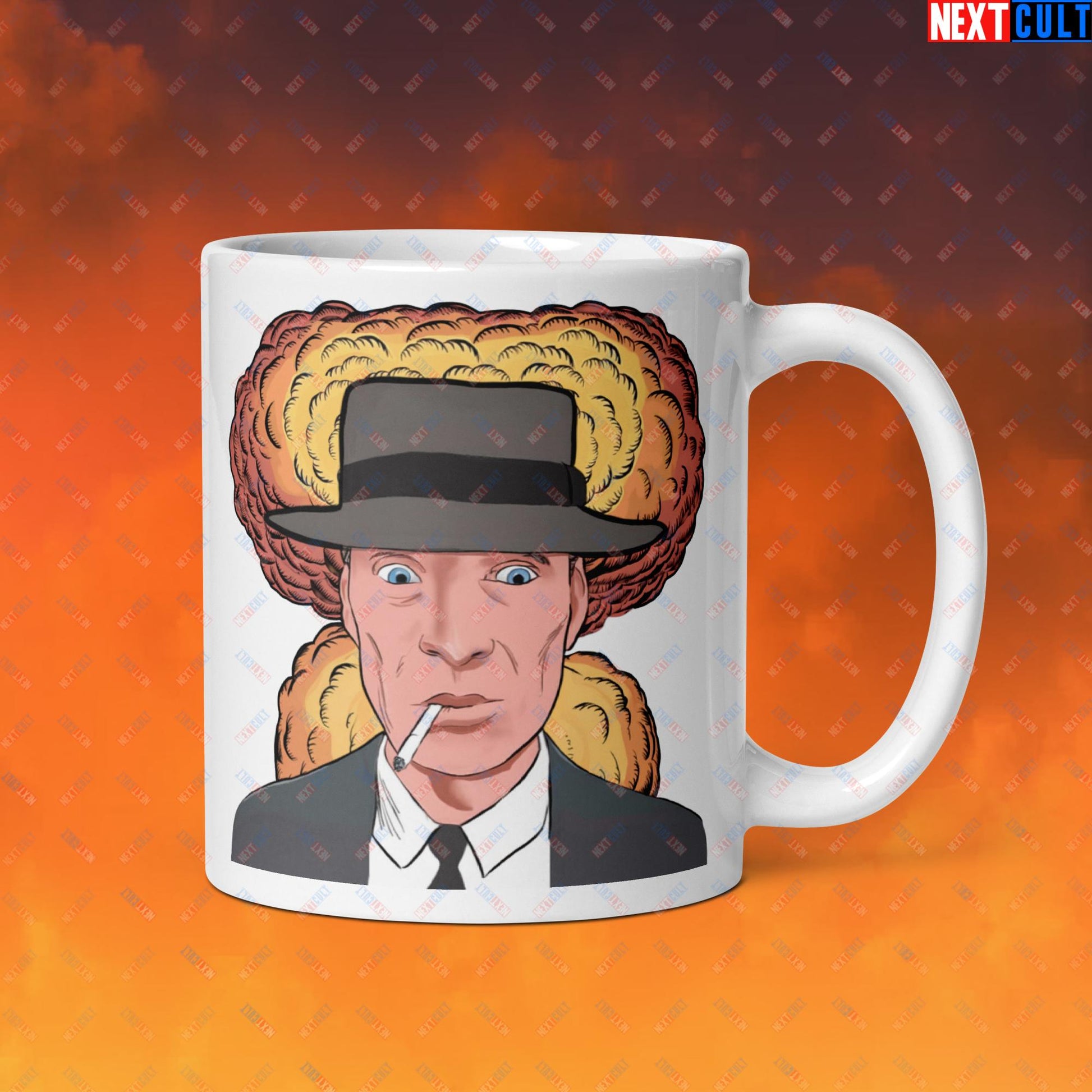 Oppenheimer Cartoon Funny Movie Cillian Murphy White glossy mug Next Cult Brand