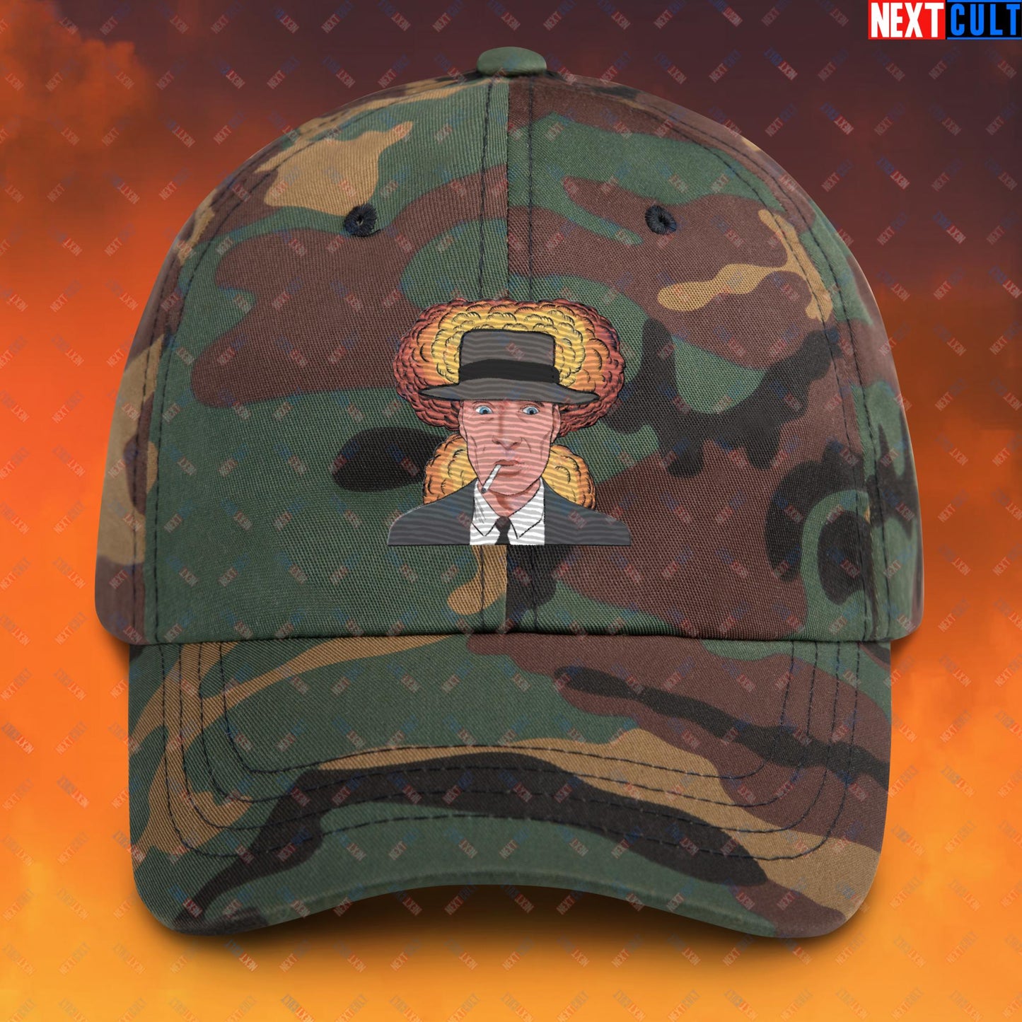 Oppenheimer Cartoon Funny Movie Nuclear Atomic Bomb Explosion Dad hat Green Camo Hats Cillian Murphy Movies Oppenheimer Next Cult Brand