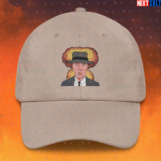 Oppenheimer Cartoon Funny Movie Nuclear Atomic Bomb Explosion Dad hat Stone Hats Cillian Murphy Movies Oppenheimer Next Cult Brand