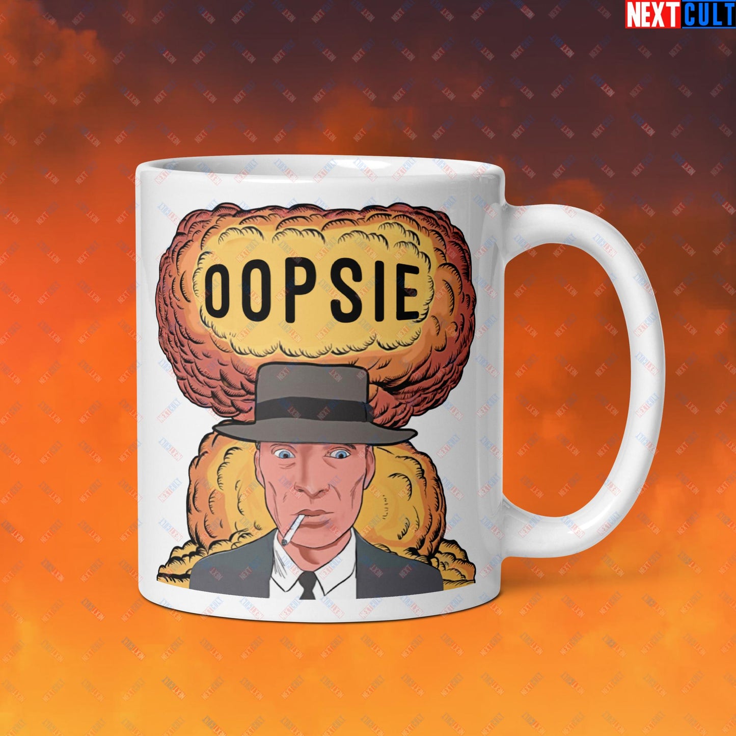 Oppenheimer Oopsie Funny Movie Parody Nuclear Atomic Bomb Explosion White glossy mug Next Cult Brand