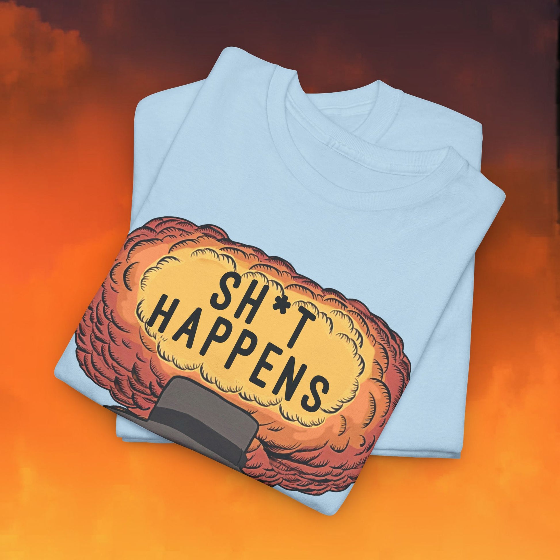 Oppenheimer Sh*t Happens Funny Movie Parody Nuclear Atomic Bomb Explosion Unisex Heavy Cotton Tee Next Cult Brand