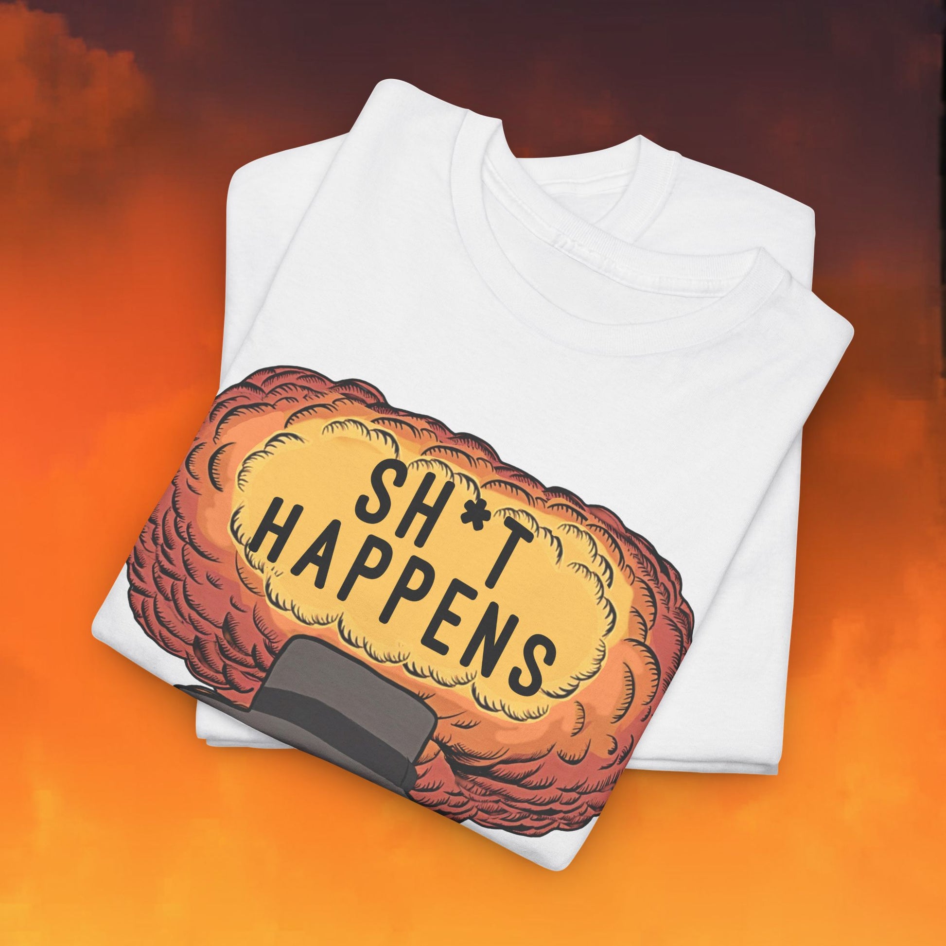 Oppenheimer Sh*t Happens Funny Movie Parody Nuclear Atomic Bomb Explosion Unisex Heavy Cotton Tee Next Cult Brand