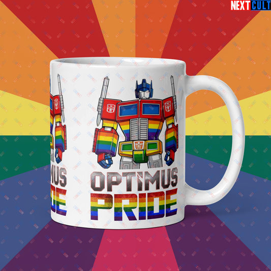 Optimus Pride Transformer Gay Pride Funny LGBTQ+ White glossy mug Next Cult Brand