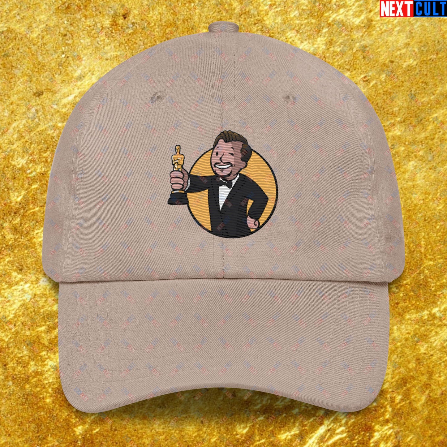 Oscars Boy Leonardo DiCaprio Vault Boy Fallout Funny Meme Cartoon Mashup Dad hat Stone Hats Fallout Leonardo DiCaprio Movies Vault Boy Next Cult Brand