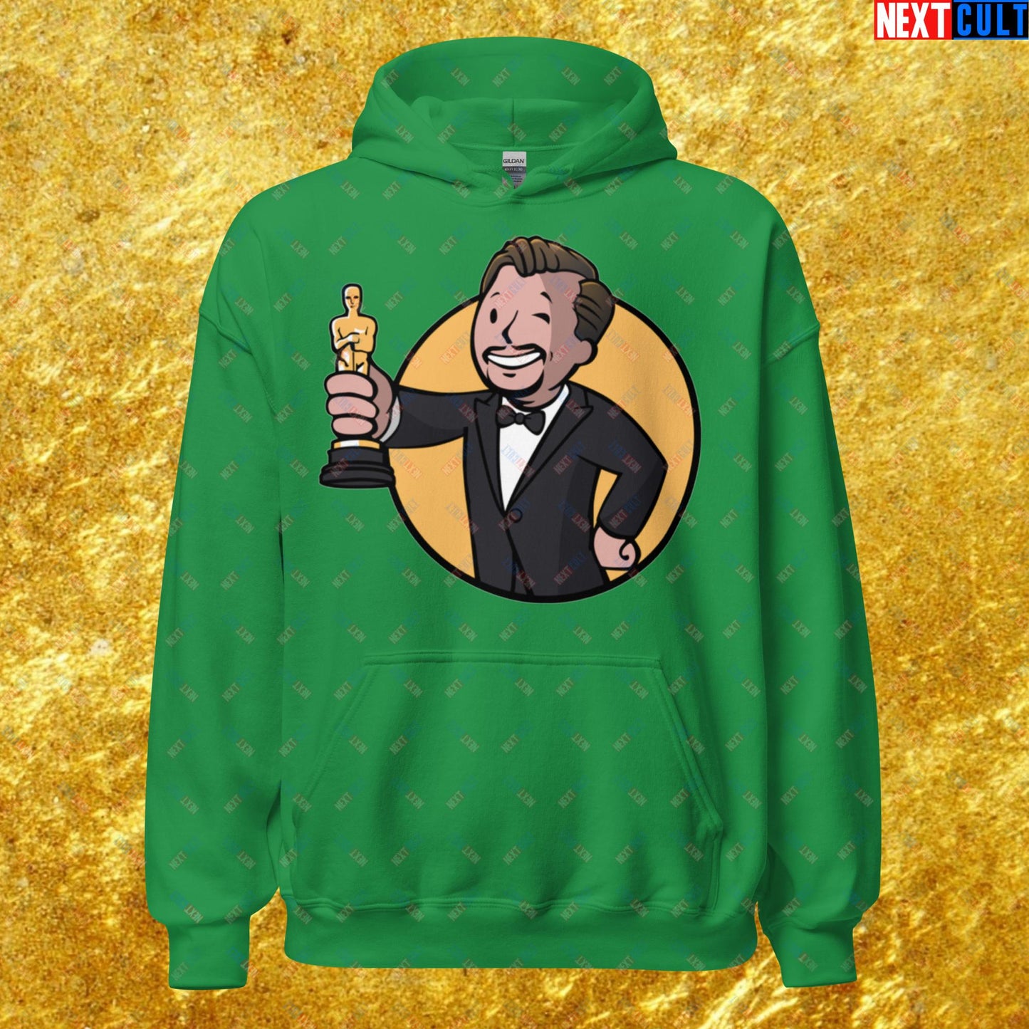 Oscars Boy Leonardo DiCaprio Vault Boy Fallout Funny Meme Cartoon Mashup Unisex Hoodie Irish Green Hoodies Fallout Leonardo DiCaprio Movies Vault Boy Next Cult Brand