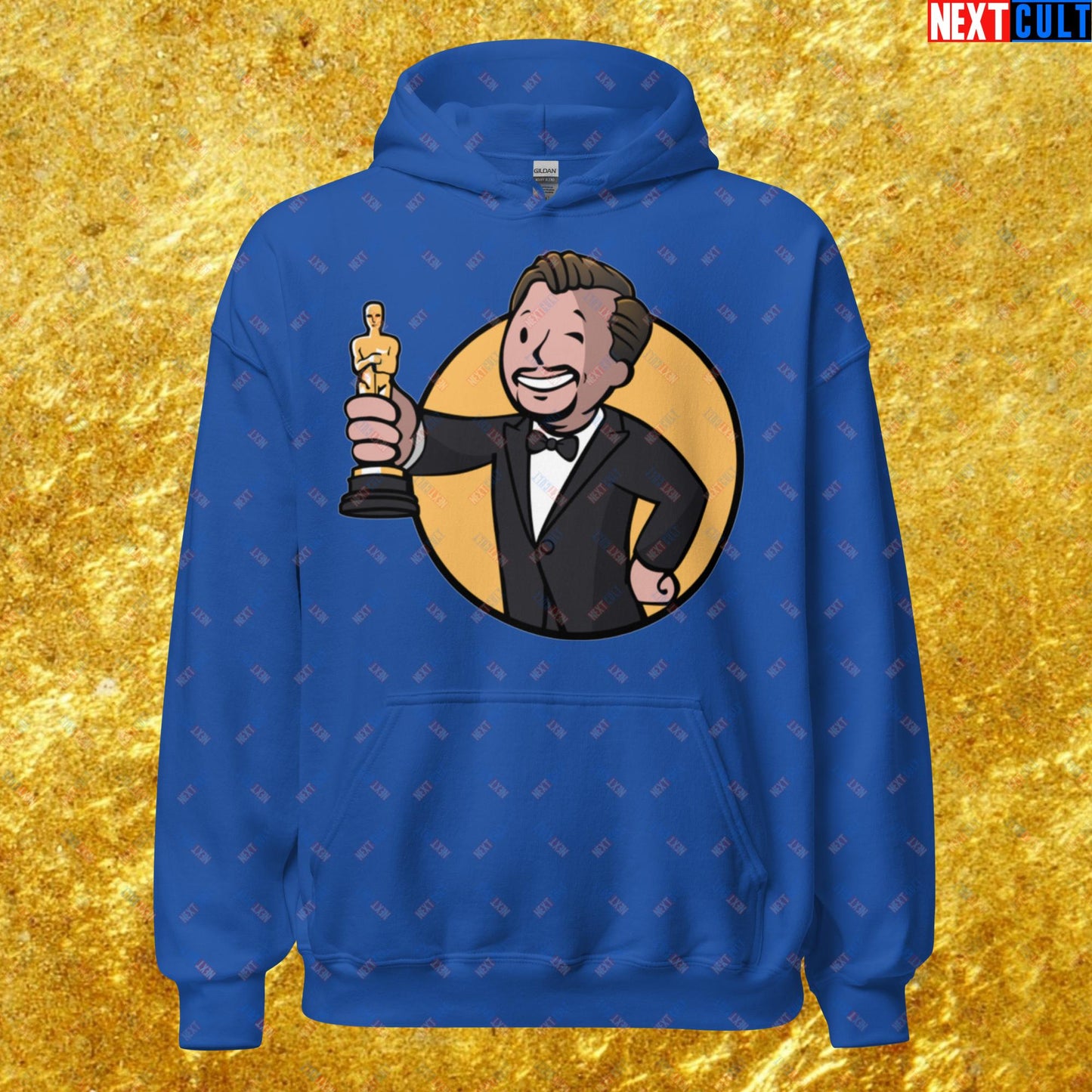 Oscars Boy Leonardo DiCaprio Vault Boy Fallout Funny Meme Cartoon Mashup Unisex Hoodie Royal Hoodies Fallout Leonardo DiCaprio Movies Vault Boy Next Cult Brand