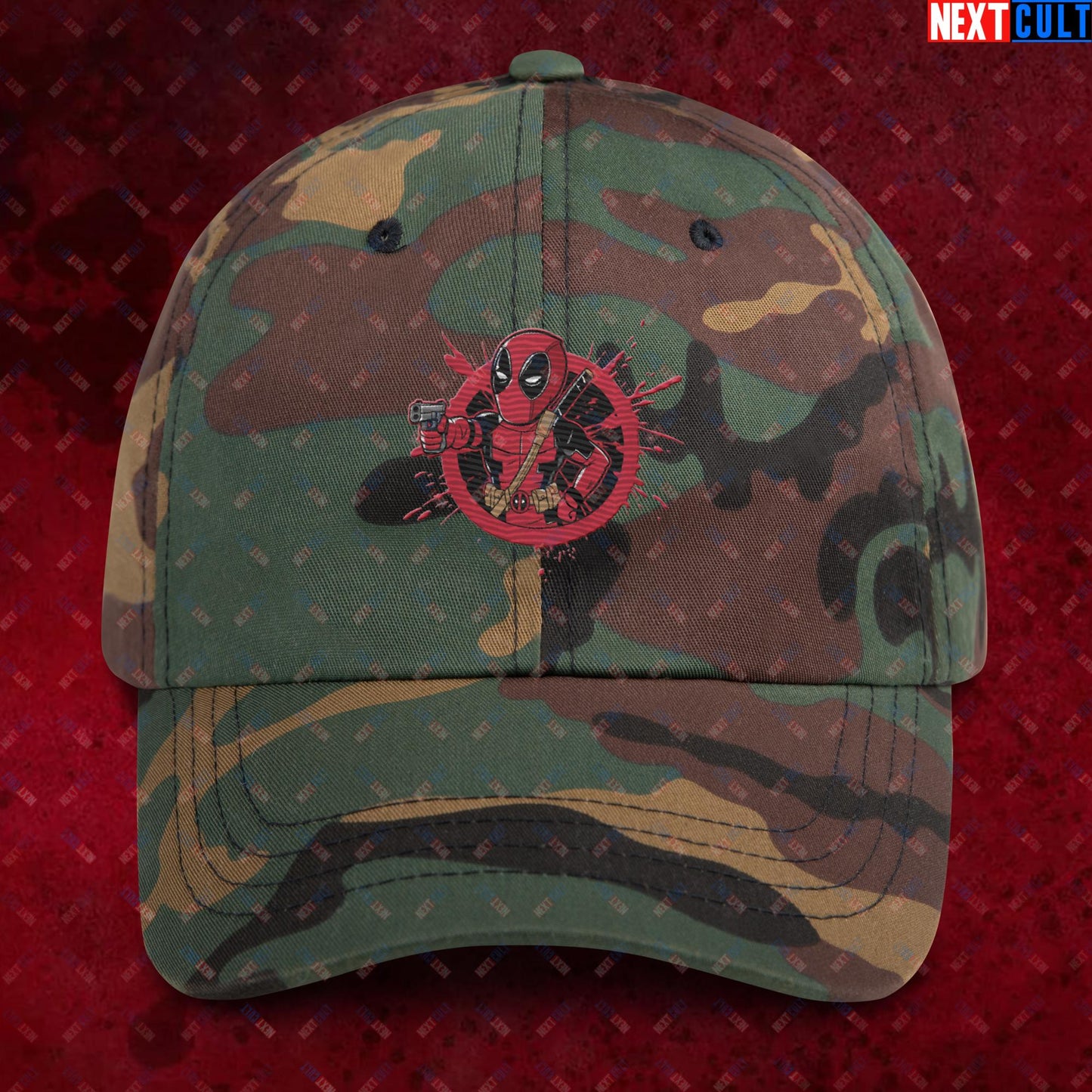 Pool Boy Deadpool Vault Boy Fallout Funny Cartoon Mashup Dad hat Green Camo Hats Deadpool Fallout Movies Ryan Reynolds Superheroes Vault Boy Next Cult Brand