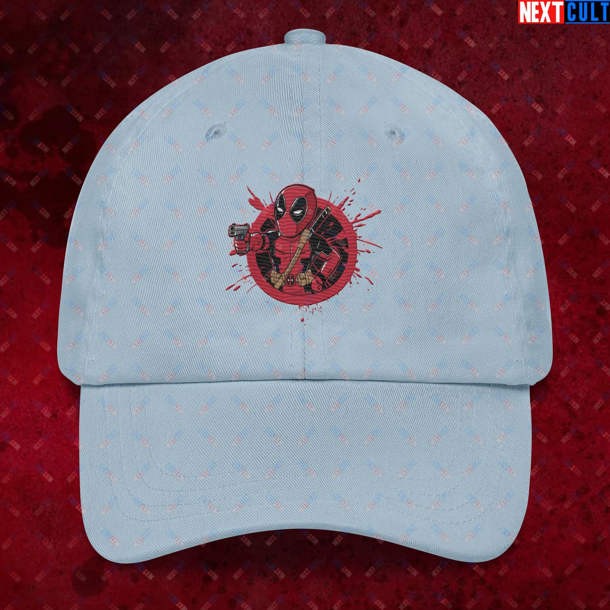 Pool Boy Deadpool Vault Boy Fallout Funny Cartoon Mashup Dad hat Light Blue Hats Deadpool Fallout Movies Ryan Reynolds Superheroes Vault Boy Next Cult Brand